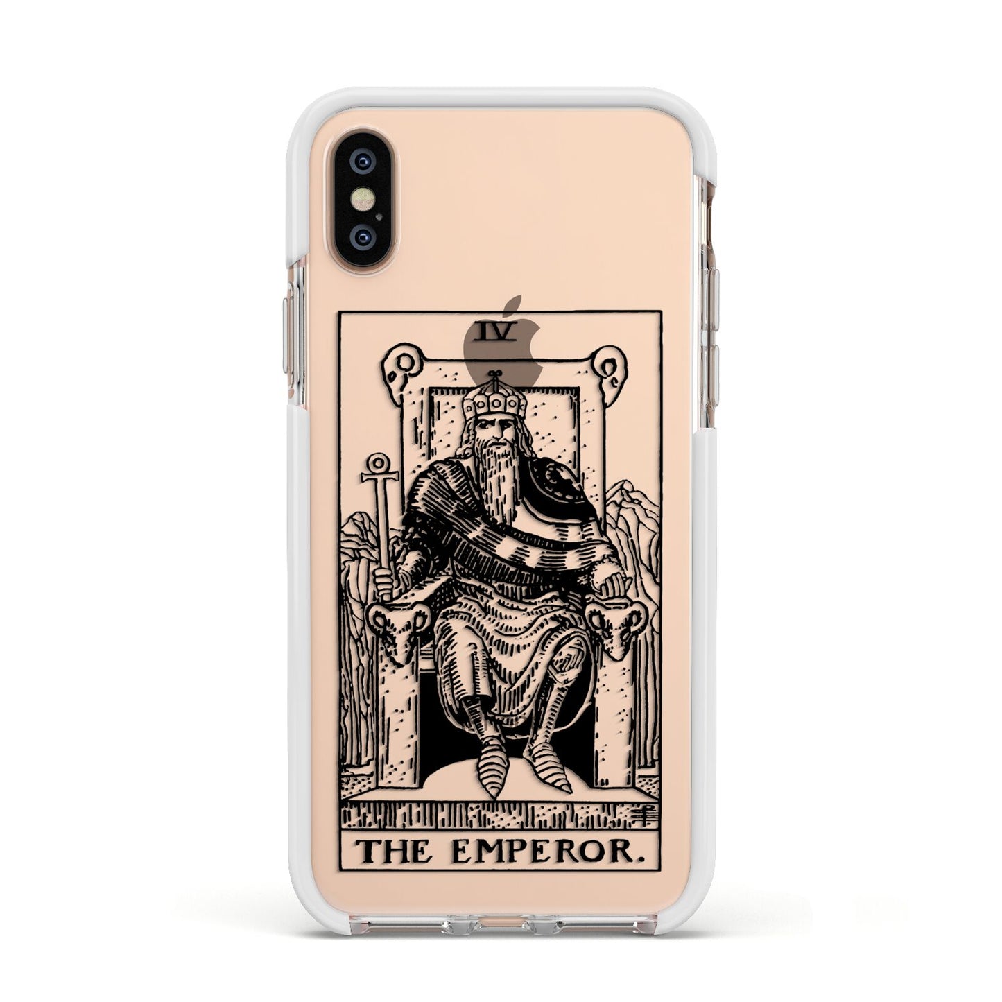 The Emperor Monochrome Tarot Card Apple iPhone Xs Impact Case White Edge on Gold Phone