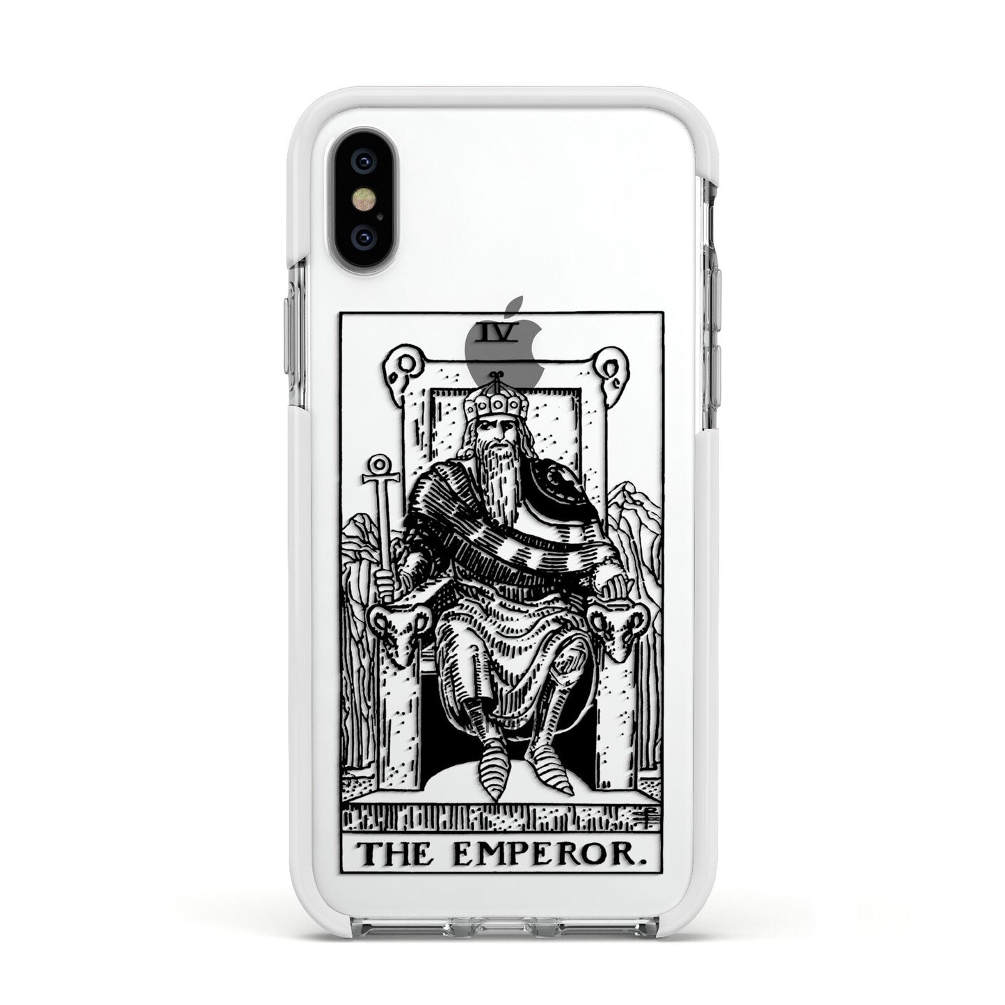 The Emperor Monochrome Tarot Card Apple iPhone Xs Impact Case White Edge on Silver Phone