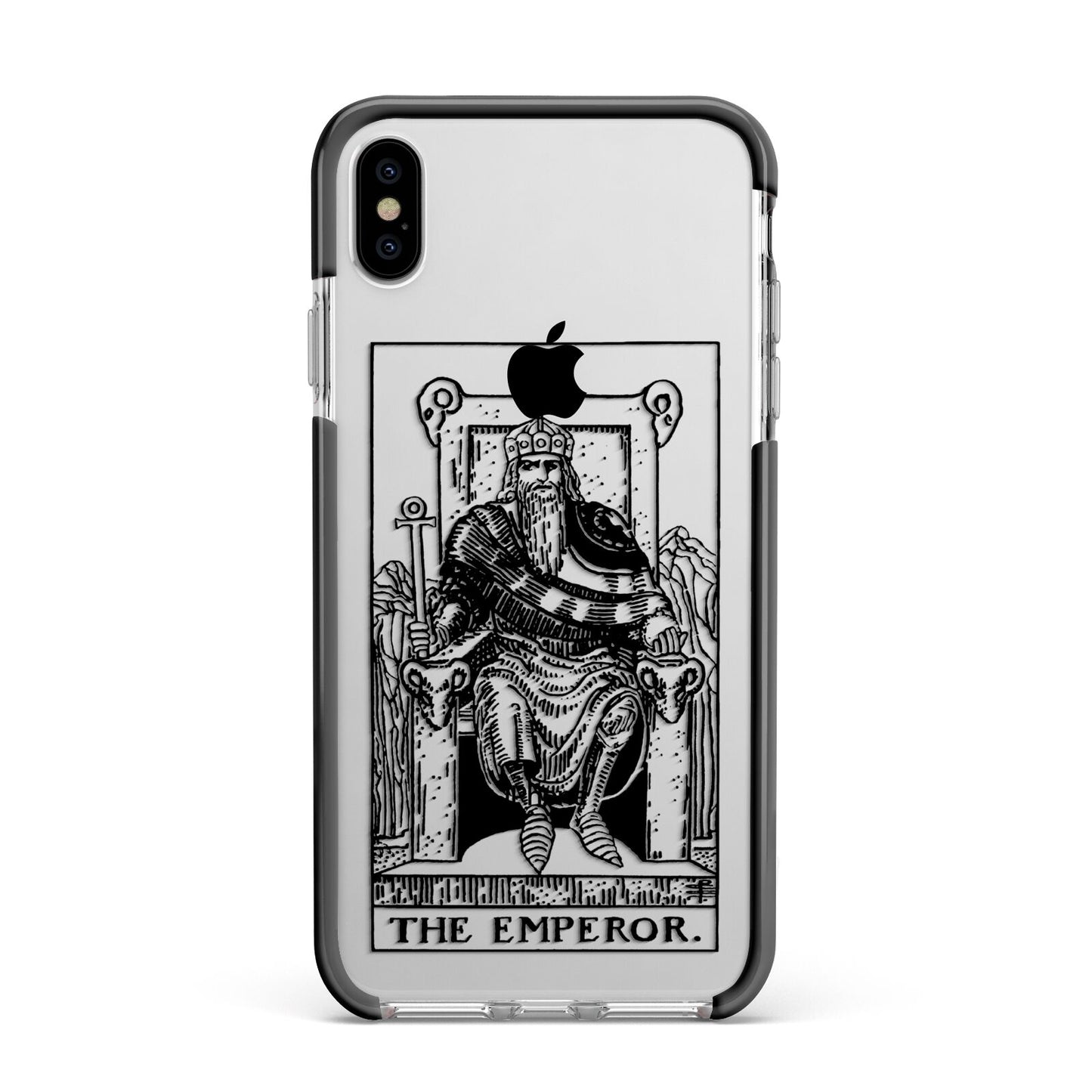 The Emperor Monochrome Tarot Card Apple iPhone Xs Max Impact Case Black Edge on Silver Phone