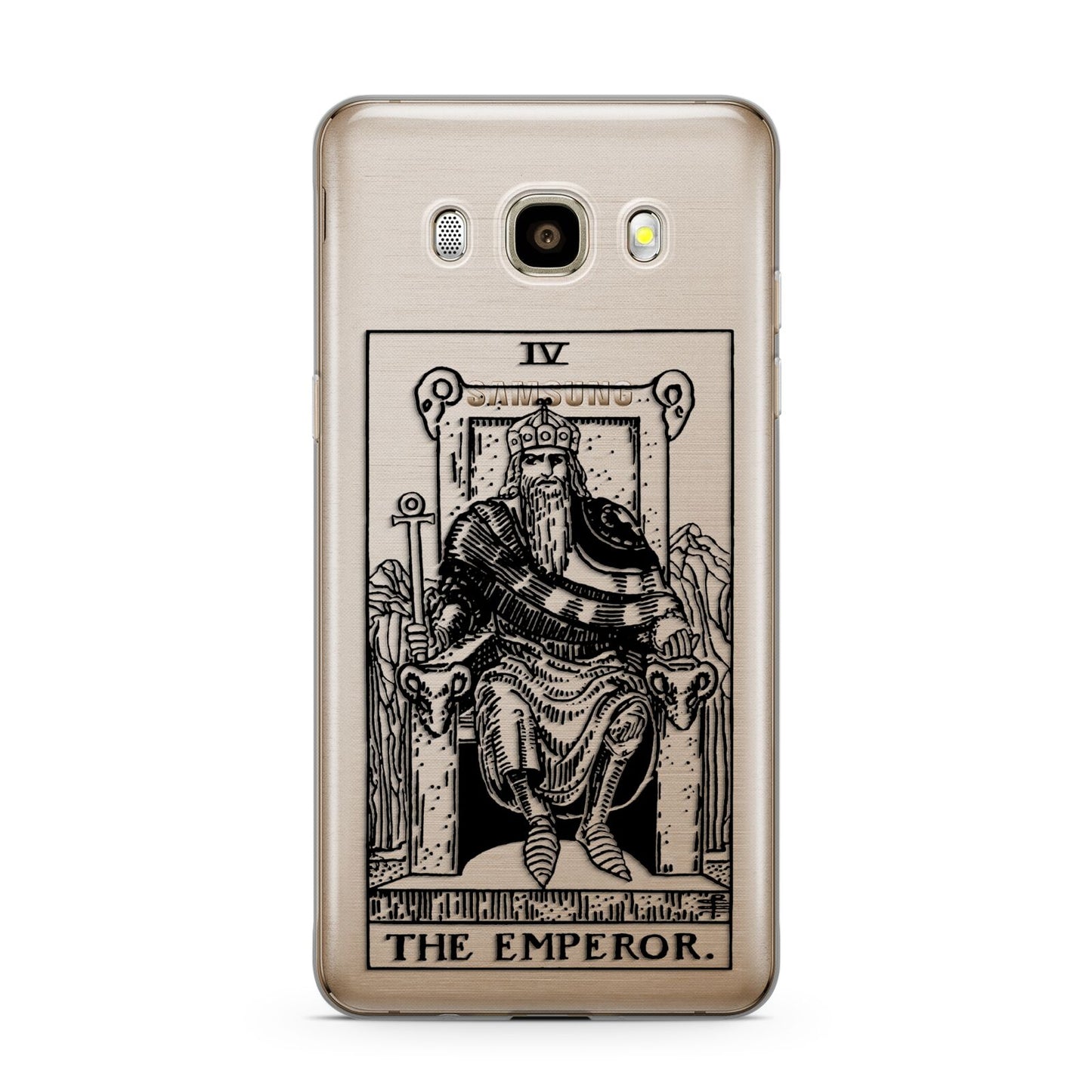 The Emperor Monochrome Tarot Card Samsung Galaxy J7 2016 Case on gold phone