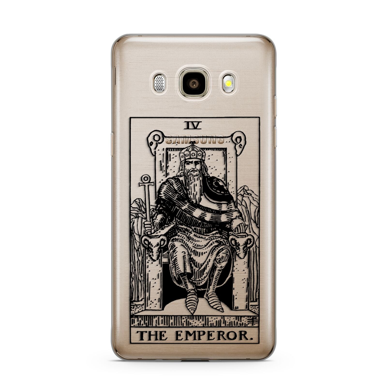 The Emperor Monochrome Tarot Card Samsung Galaxy J7 2016 Case on gold phone