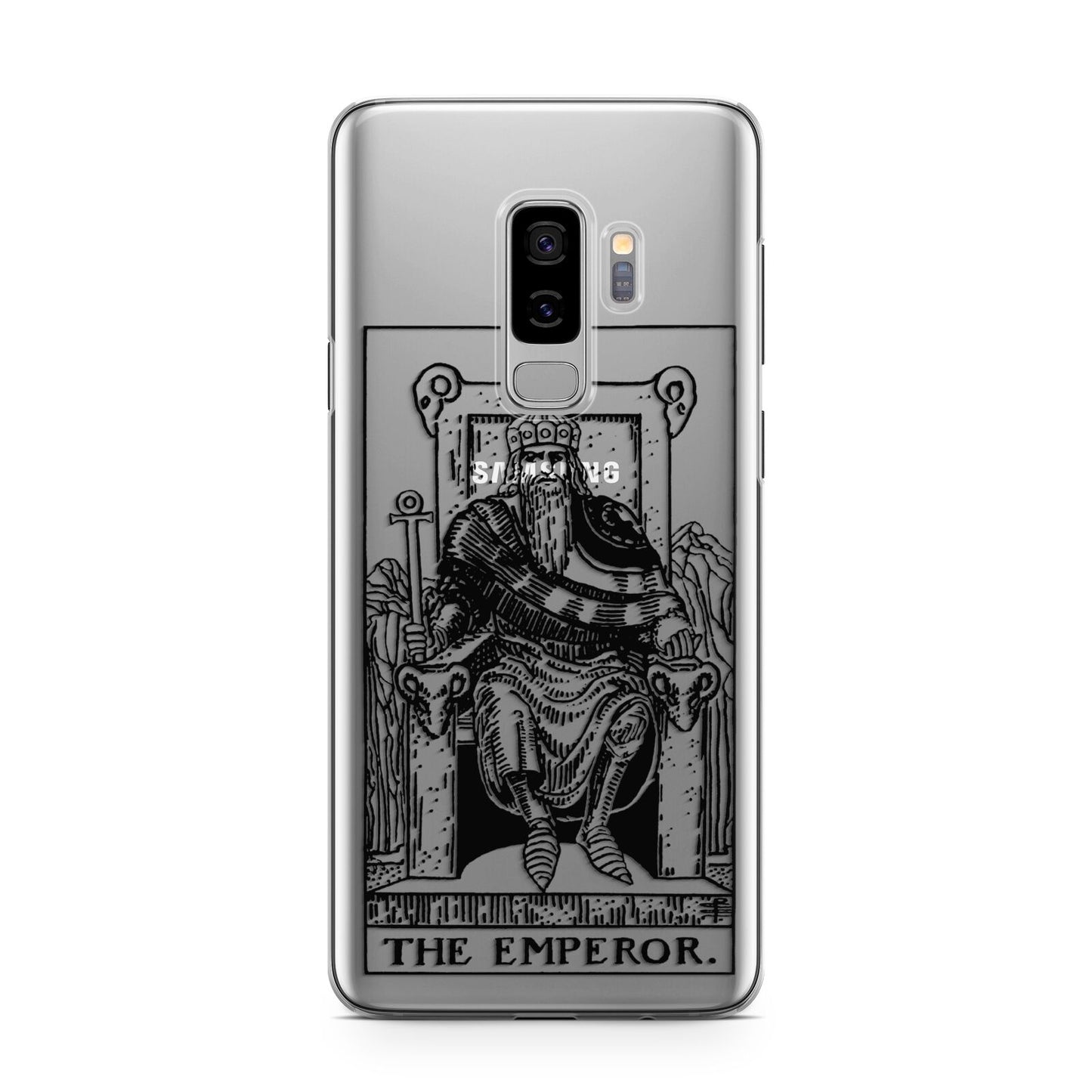 The Emperor Monochrome Tarot Card Samsung Galaxy S9 Plus Case on Silver phone