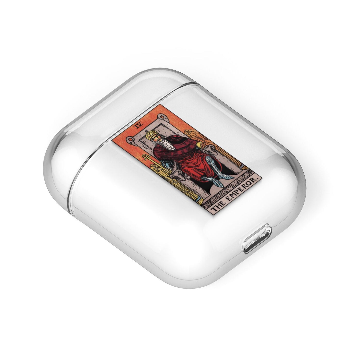 The Emperor Tarot Card AirPods Case Laid Flat