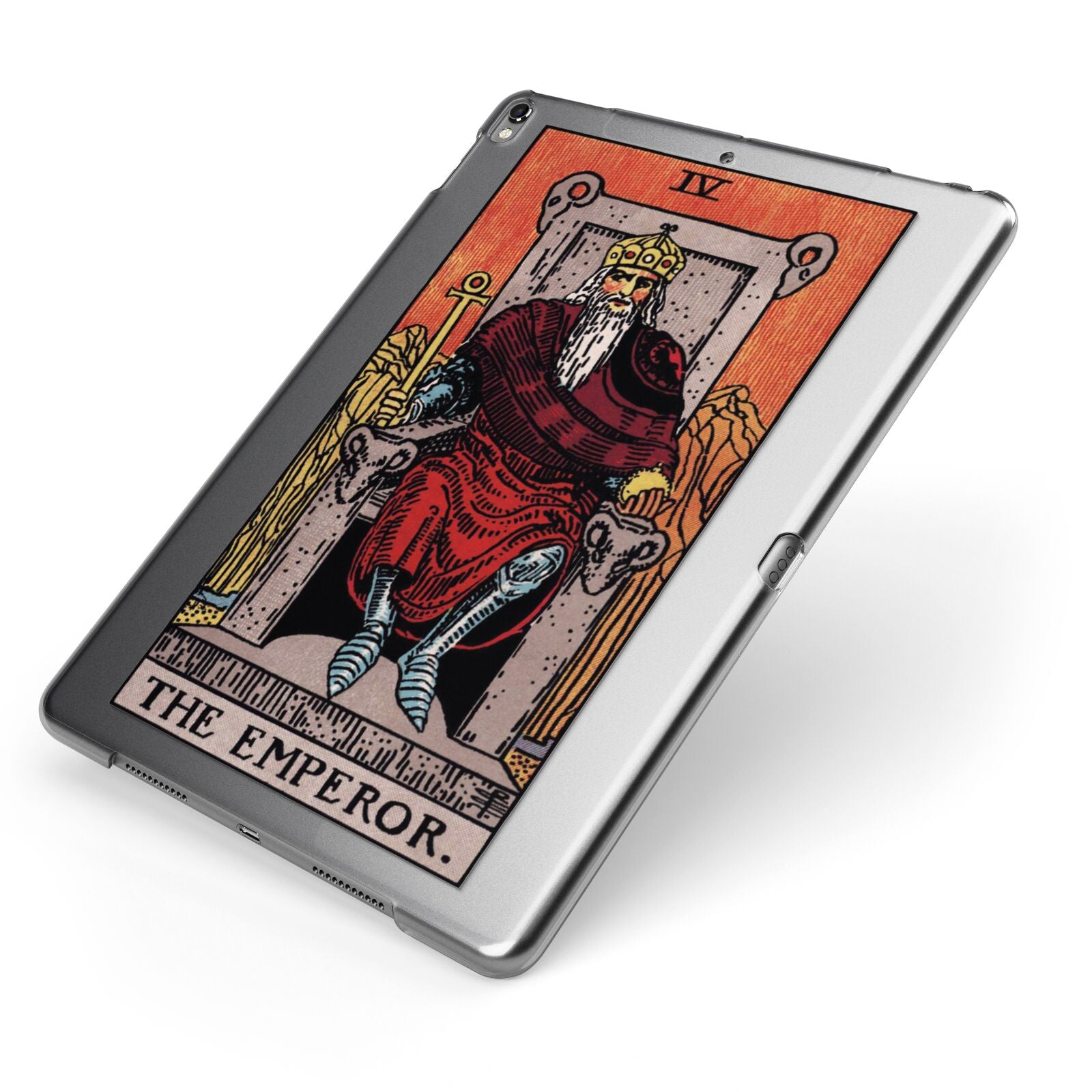 The Emperor Tarot Card Apple iPad Case on Grey iPad Side View