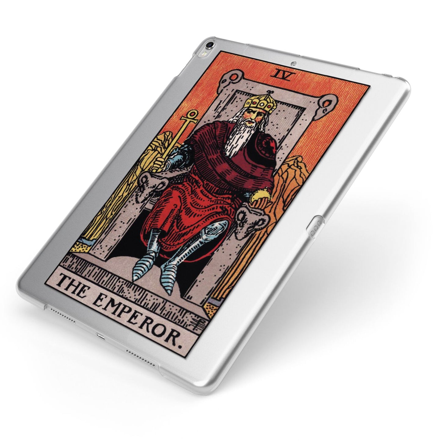 The Emperor Tarot Card Apple iPad Case on Silver iPad Side View