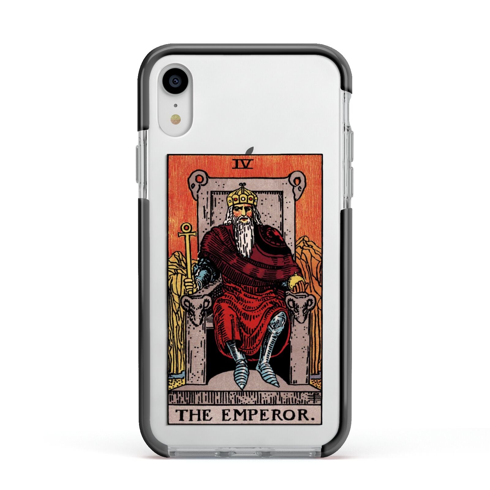 The Emperor Tarot Card Apple iPhone XR Impact Case Black Edge on Silver Phone