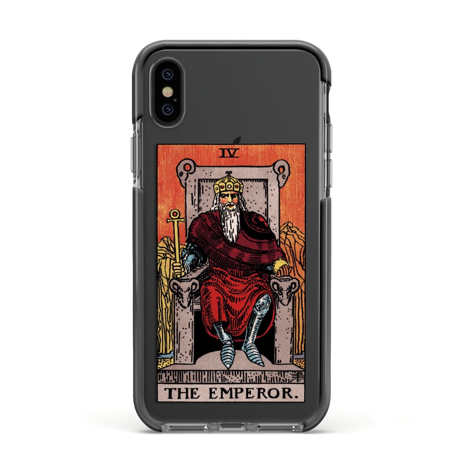 The Emperor Tarot Card Apple iPhone Xs Impact Case Black Edge on Black Phone