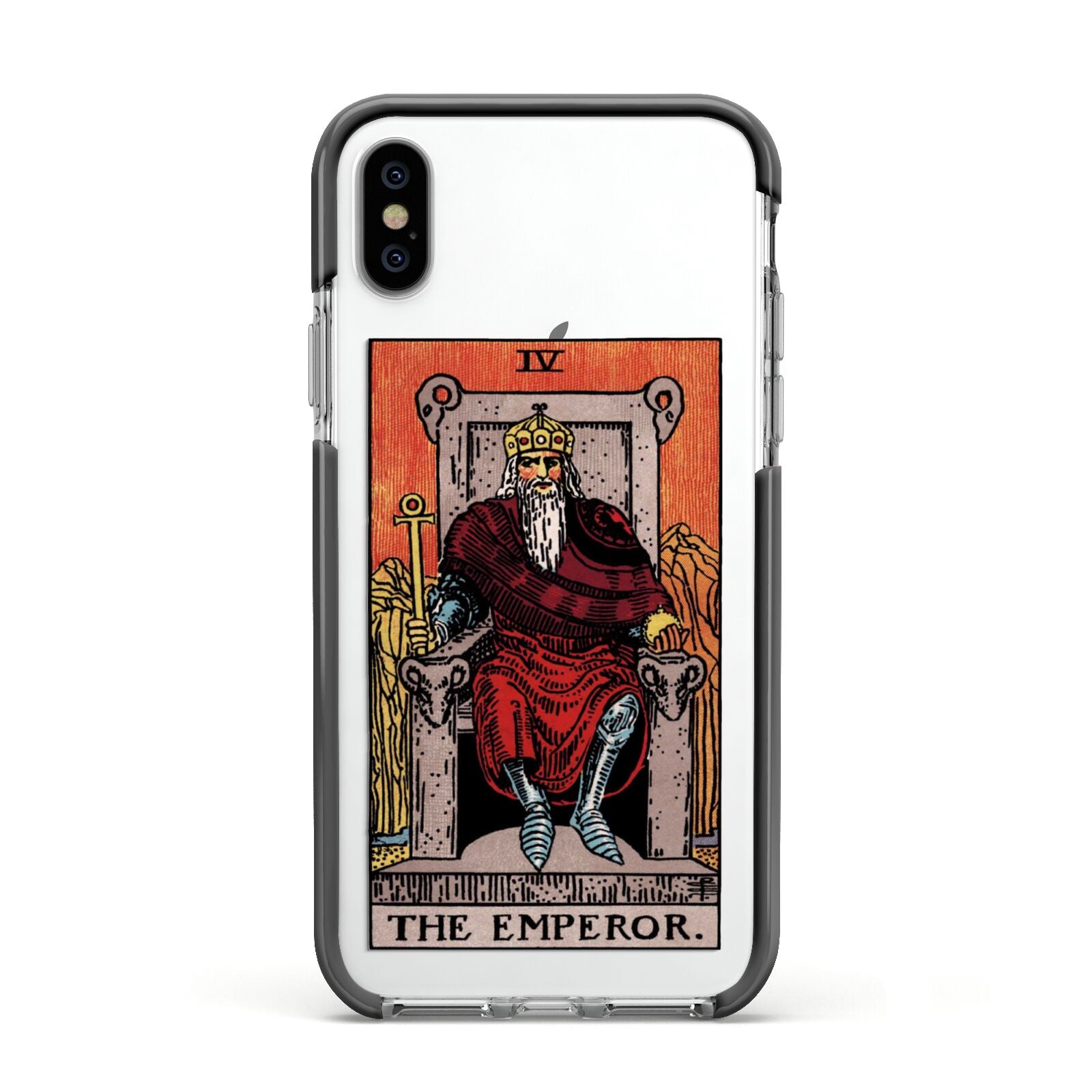 The Emperor Tarot Card Apple iPhone Xs Impact Case Black Edge on Silver Phone