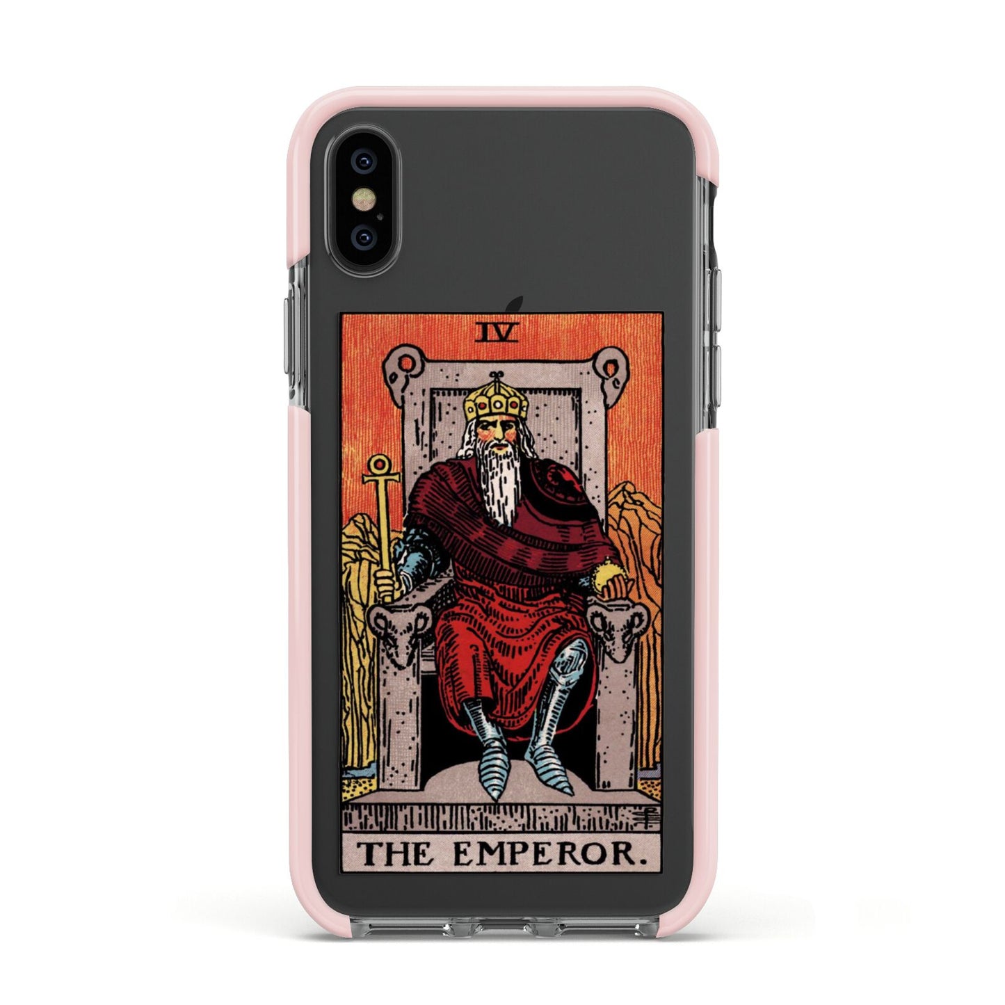 The Emperor Tarot Card Apple iPhone Xs Impact Case Pink Edge on Black Phone