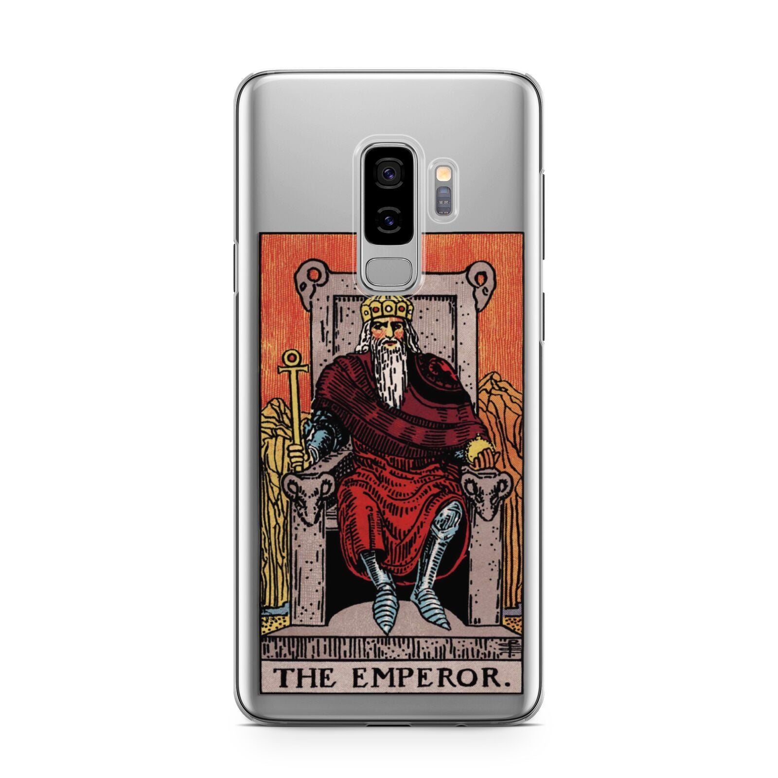 The Emperor Tarot Card Samsung Galaxy S9 Plus Case on Silver phone
