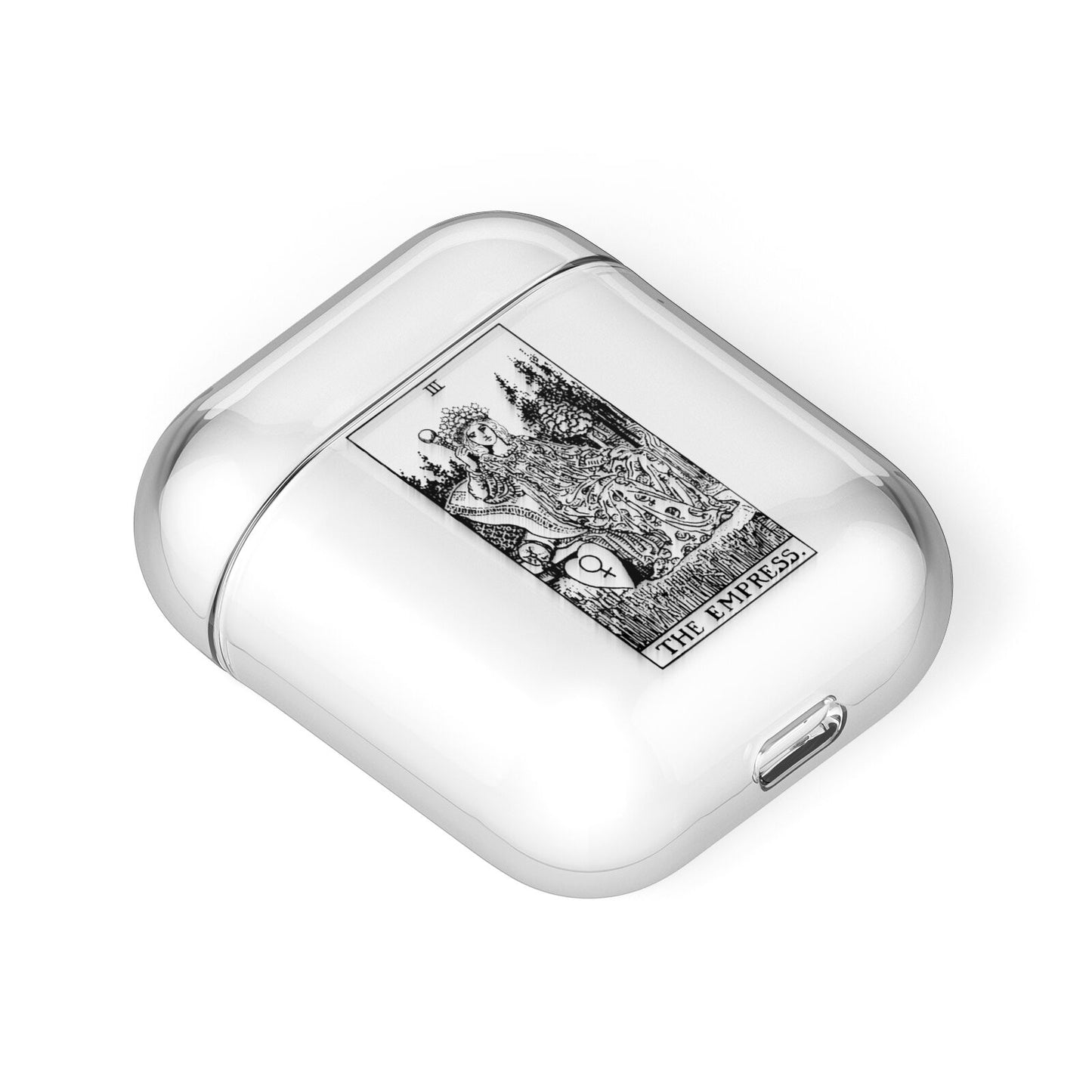 The Empress Monochrome Tarot Card AirPods Case Laid Flat