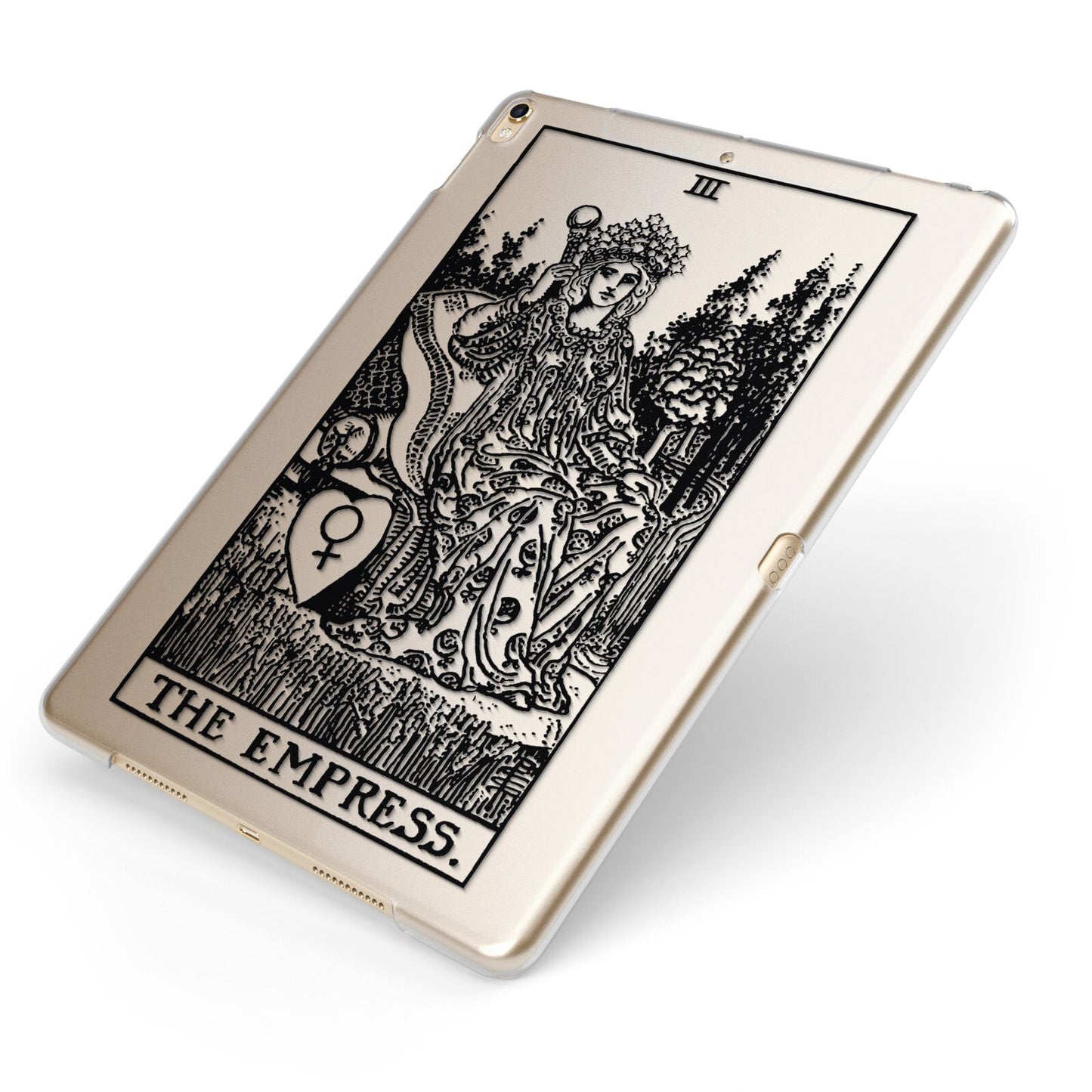 The Empress Monochrome Tarot Card Apple iPad Case on Gold iPad Side View