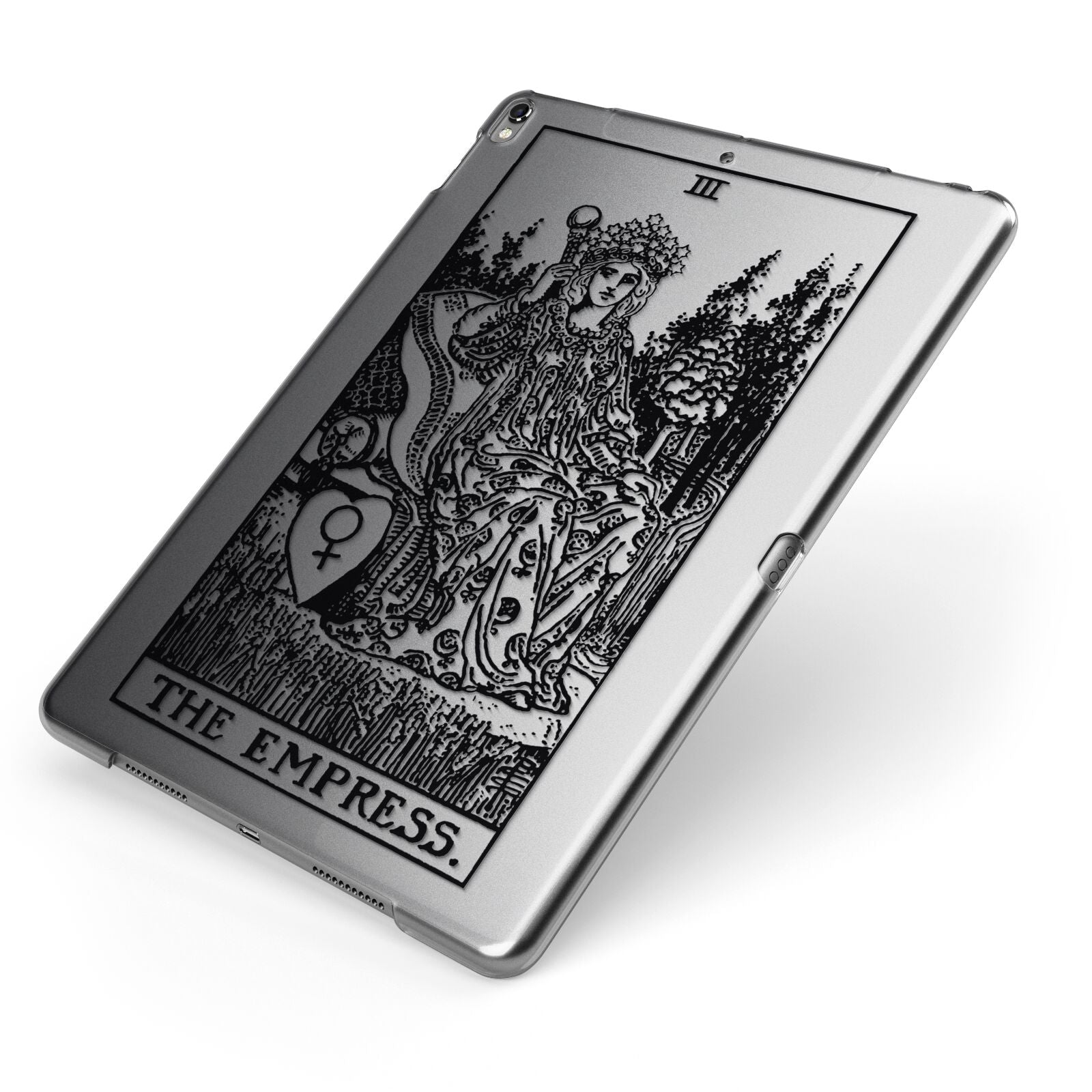 The Empress Monochrome Tarot Card Apple iPad Case on Grey iPad Side View