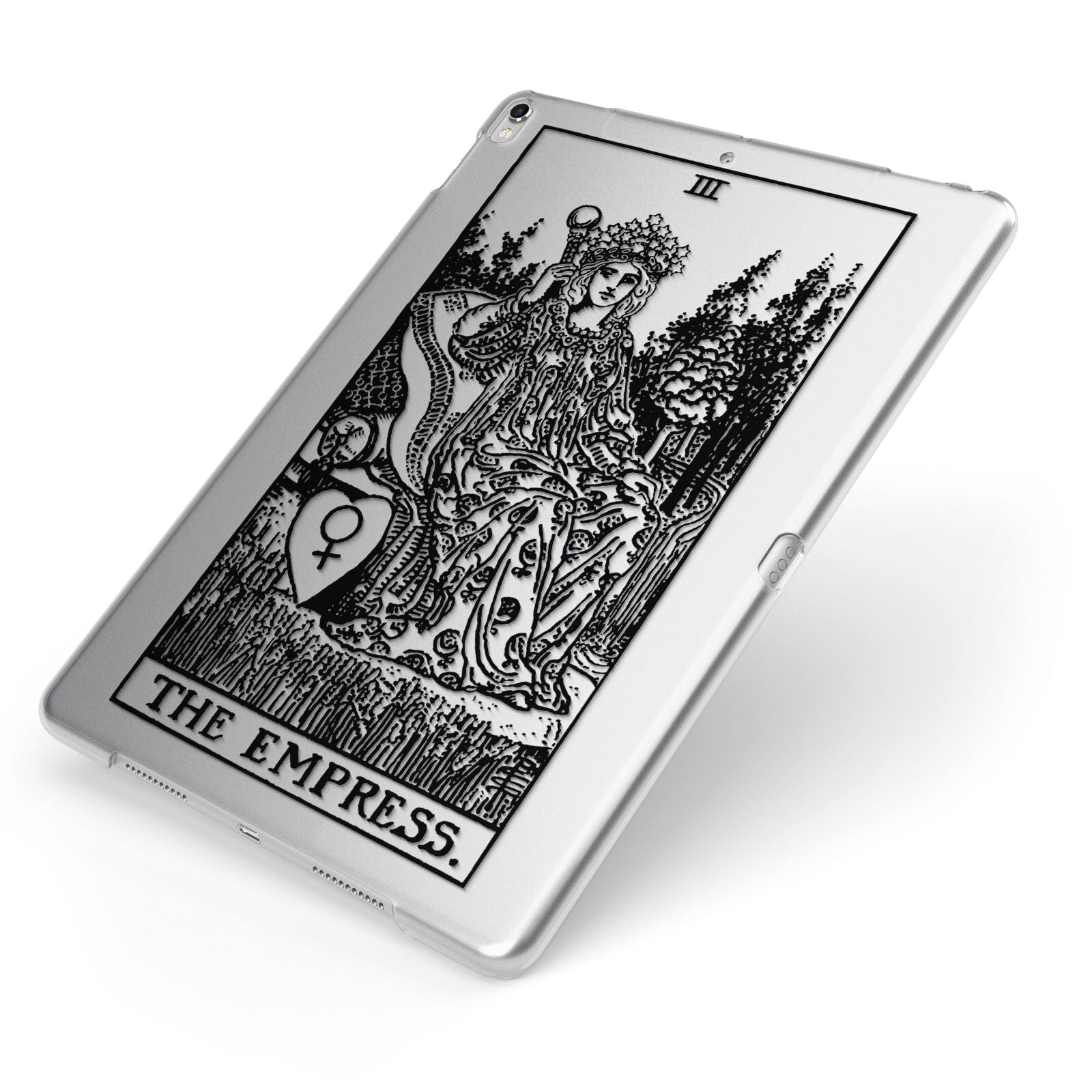 The Empress Monochrome Tarot Card Apple iPad Case on Silver iPad Side View