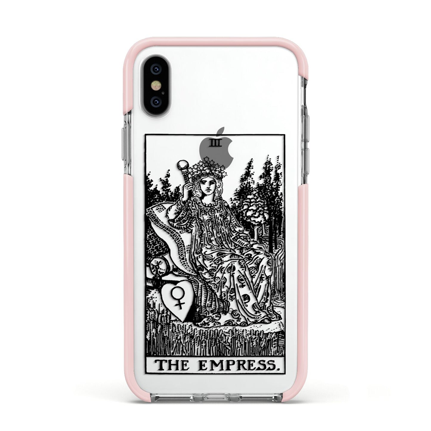 The Empress Monochrome Tarot Card Apple iPhone Xs Impact Case Pink Edge on Silver Phone