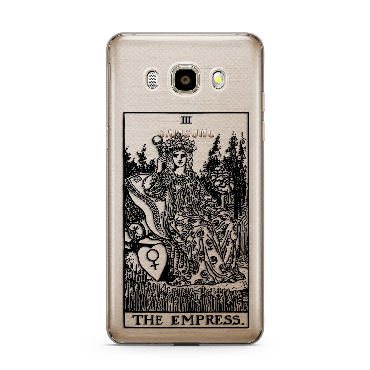 The Empress Monochrome Tarot Card Samsung Galaxy J7 2016 Case on gold phone