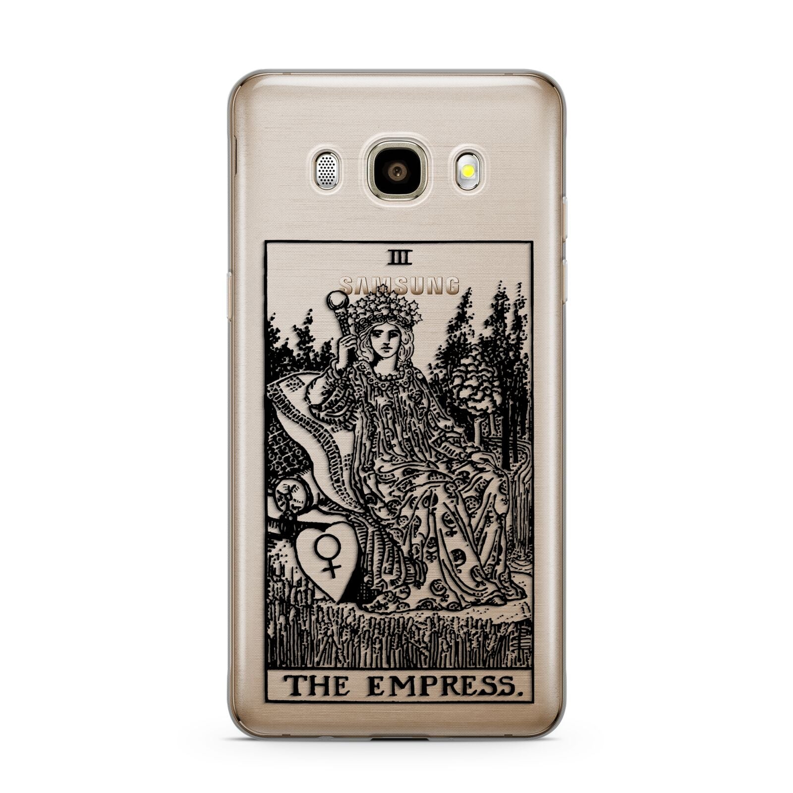 The Empress Monochrome Tarot Card Samsung Galaxy J7 2016 Case on gold phone