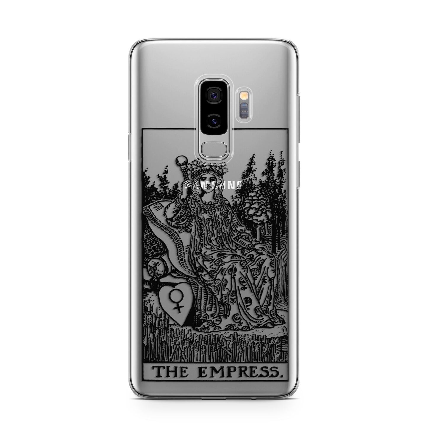 The Empress Monochrome Tarot Card Samsung Galaxy S9 Plus Case on Silver phone