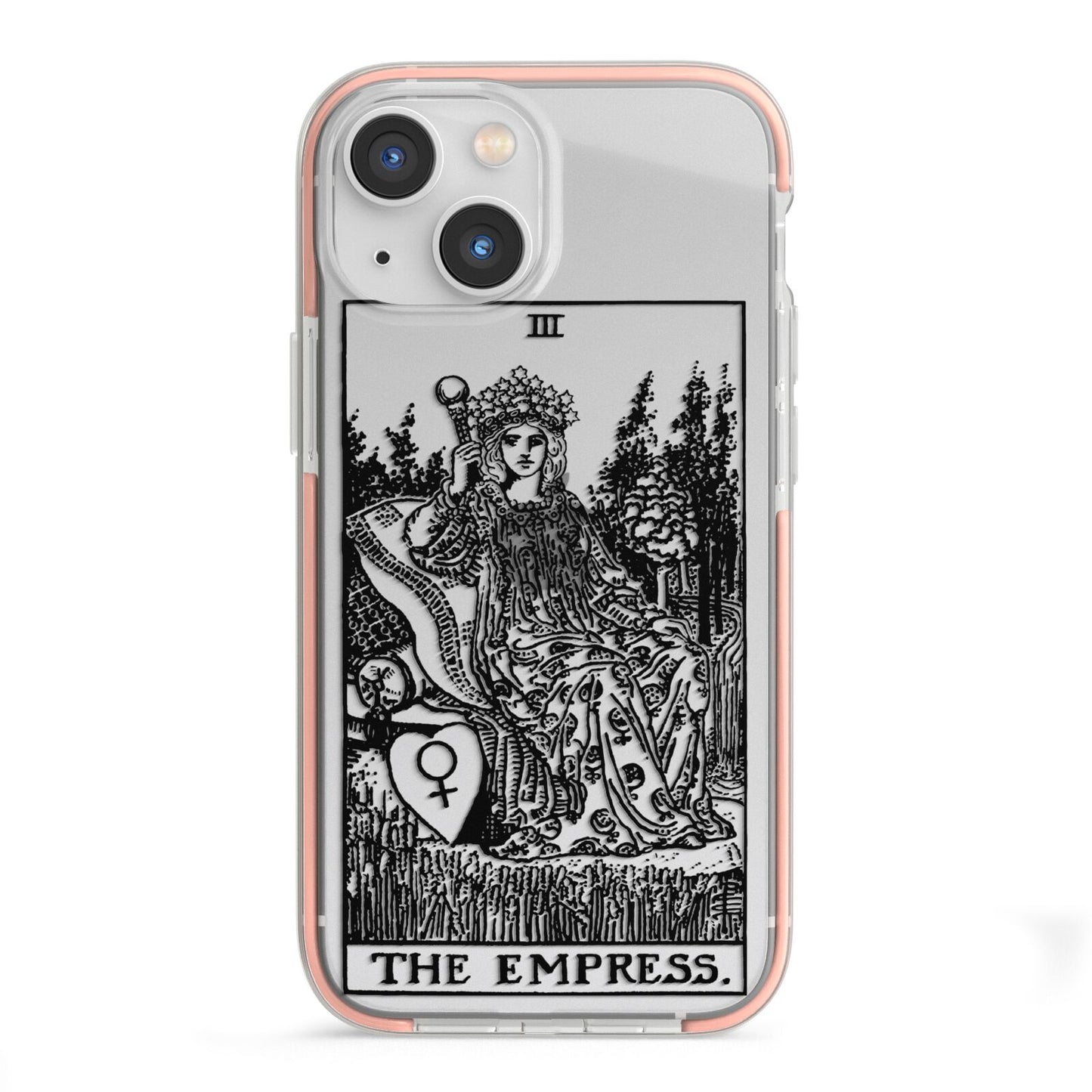 The Empress Monochrome Tarot Card iPhone 13 Mini TPU Impact Case with Pink Edges