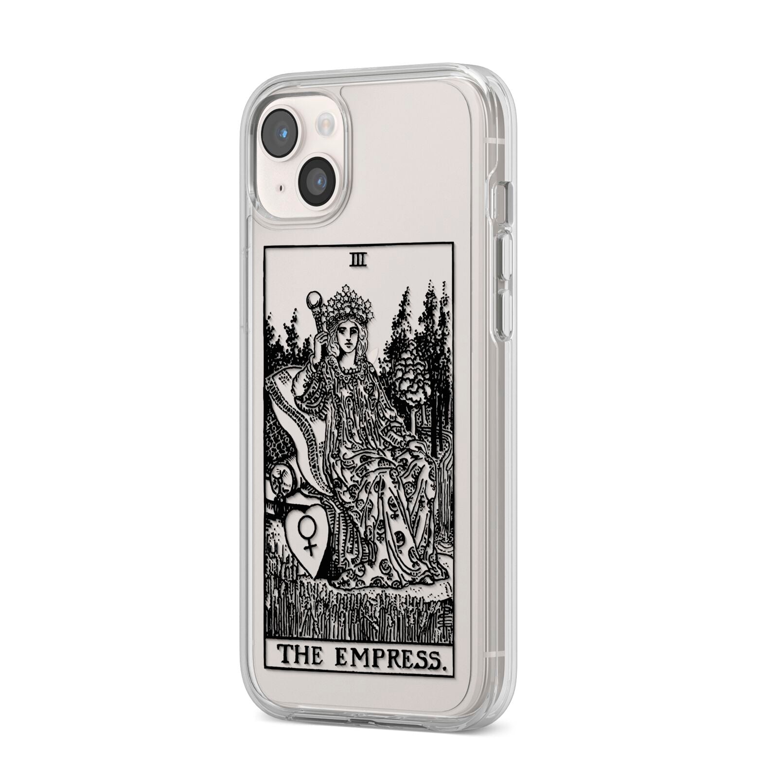 The Empress Monochrome Tarot Card iPhone 14 Plus Clear Tough Case Starlight Angled Image