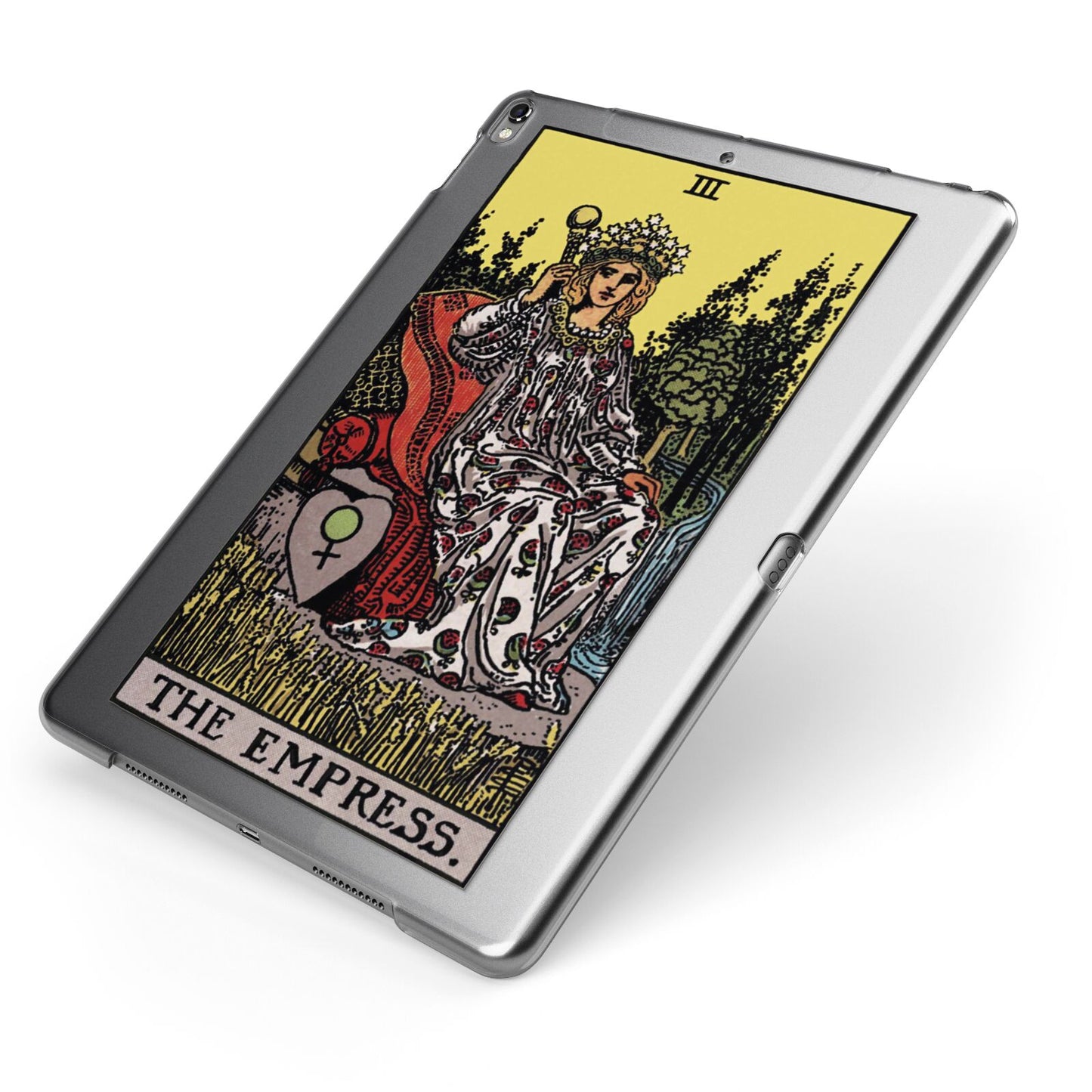 The Empress Tarot Card Apple iPad Case on Grey iPad Side View