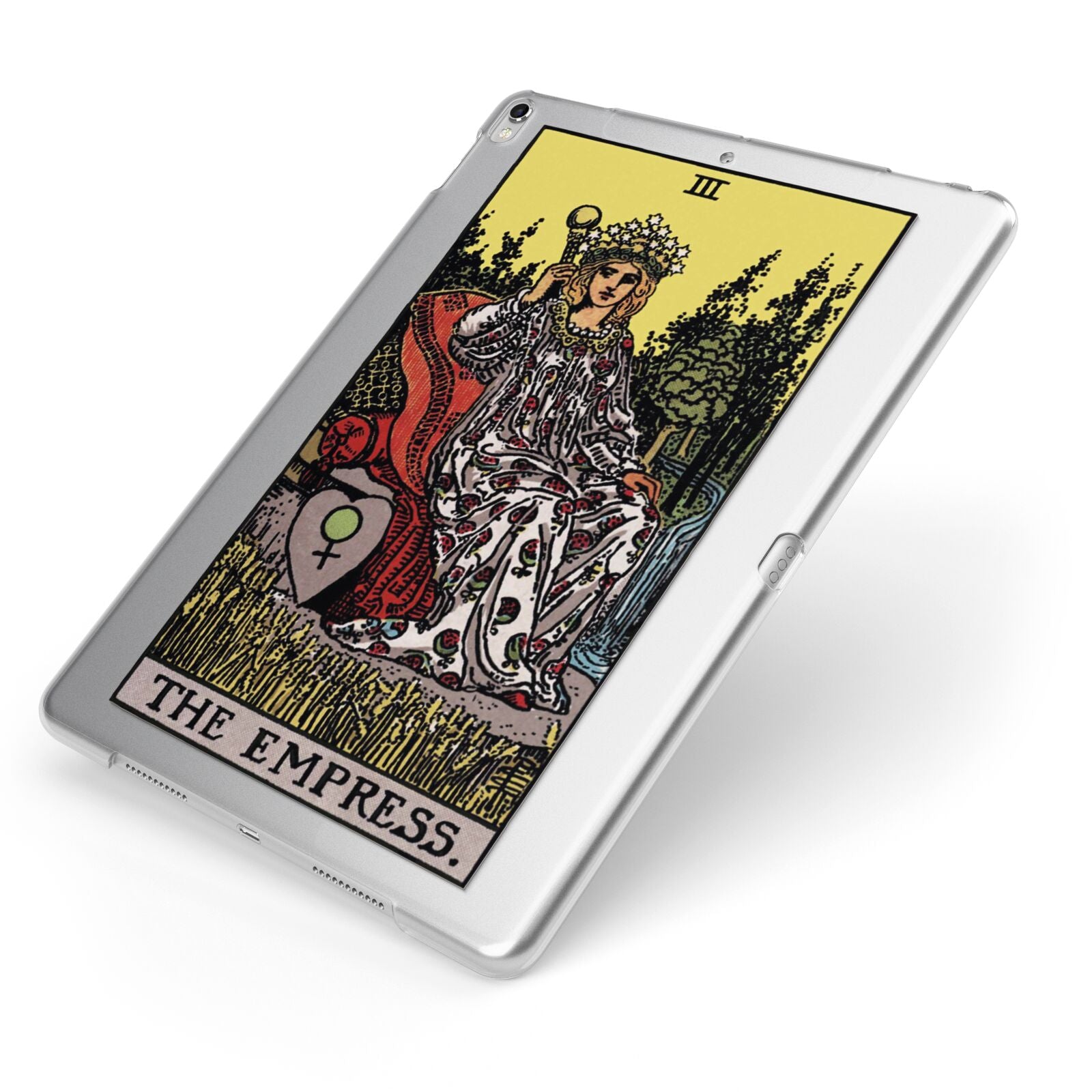 The Empress Tarot Card Apple iPad Case on Silver iPad Side View