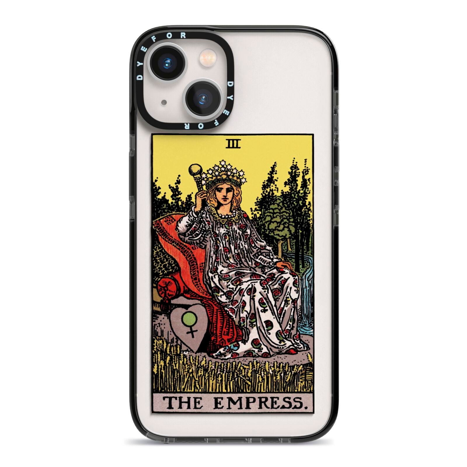 The Empress Tarot Card iPhone 13 Black Impact Case on Silver phone