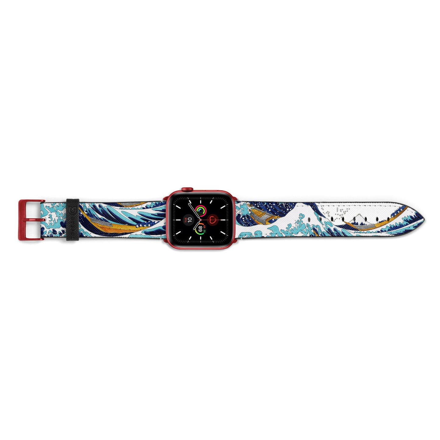 The Great Wave By Katsushika Hokusai Apple Watch Strap Landscape Image Red Hardware