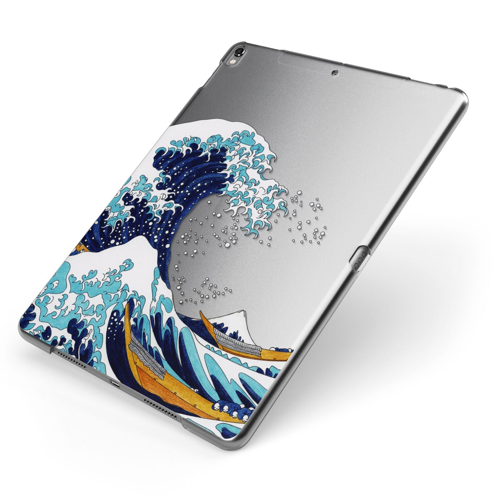 The Great Wave By Katsushika Hokusai Apple iPad Case on Grey iPad Side View