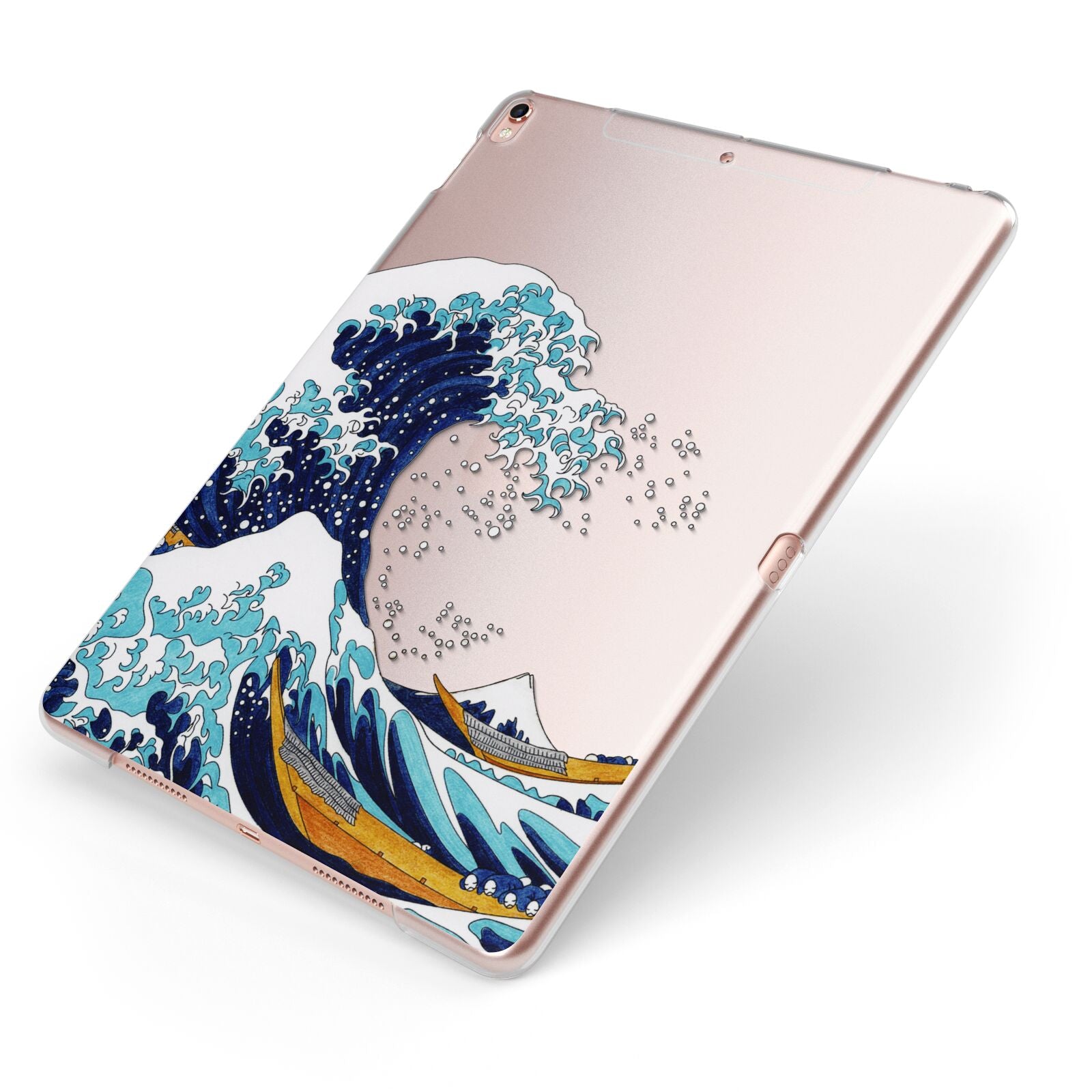 The Great Wave By Katsushika Hokusai Apple iPad Case on Rose Gold iPad Side View