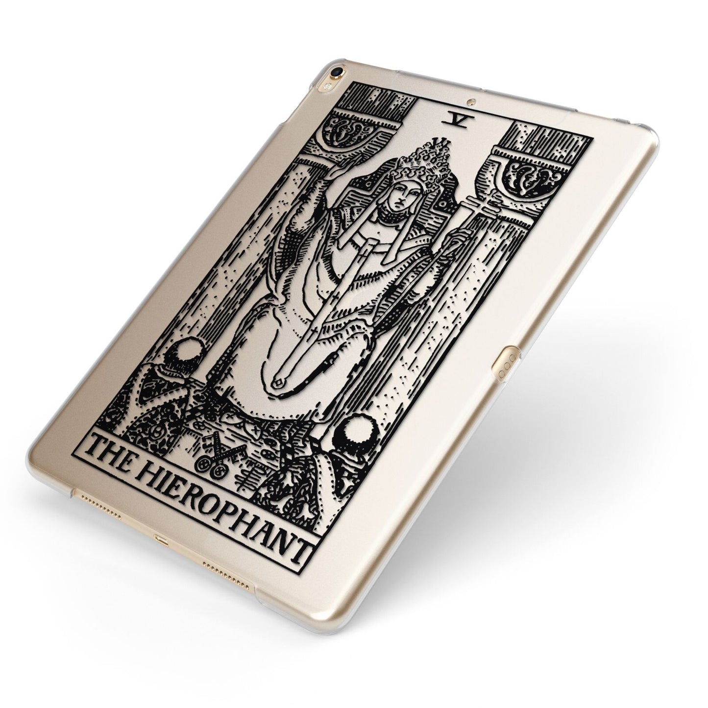 The Hierophant Monochrome Tarot Card Apple iPad Case on Gold iPad Side View