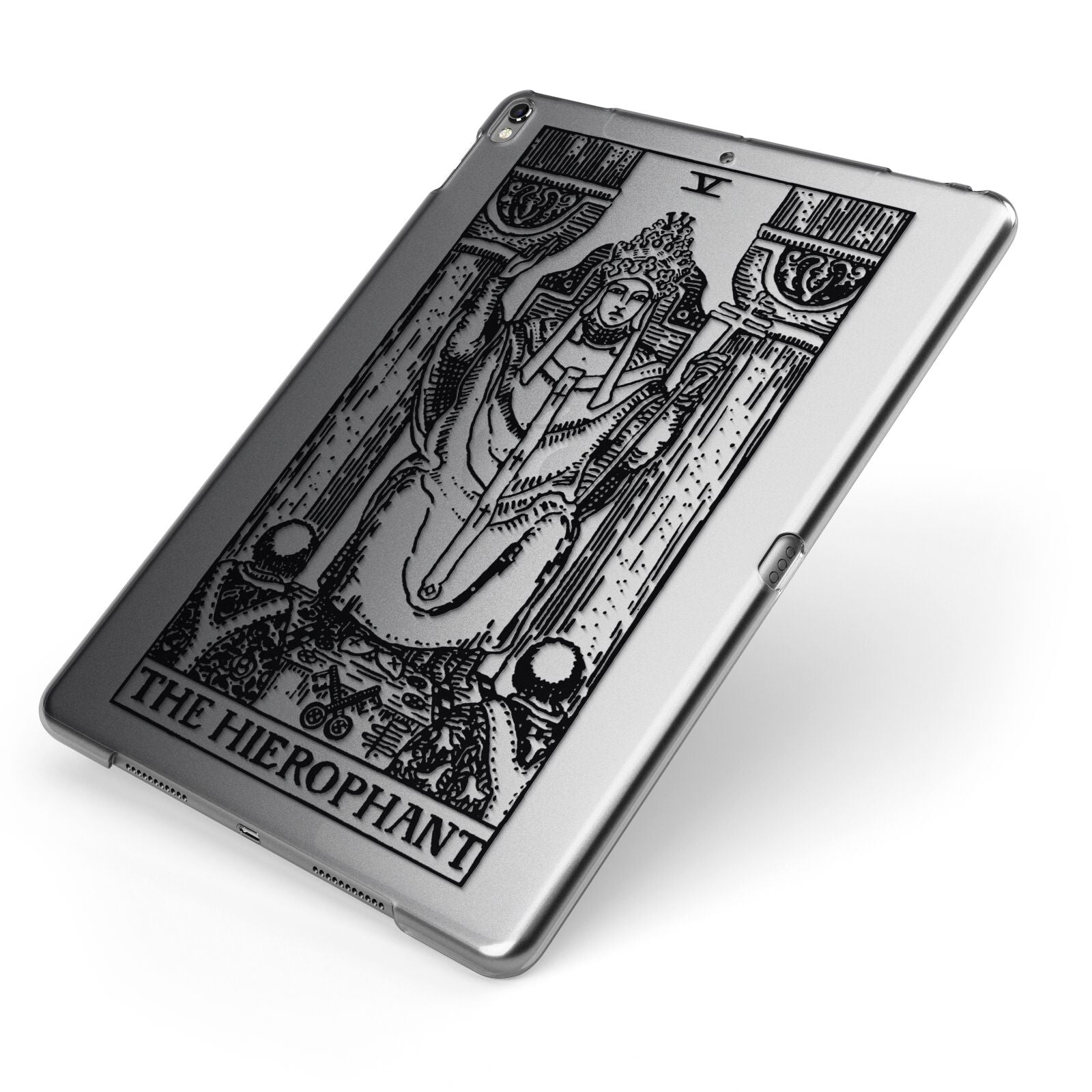 The Hierophant Monochrome Tarot Card Apple iPad Case on Grey iPad Side View