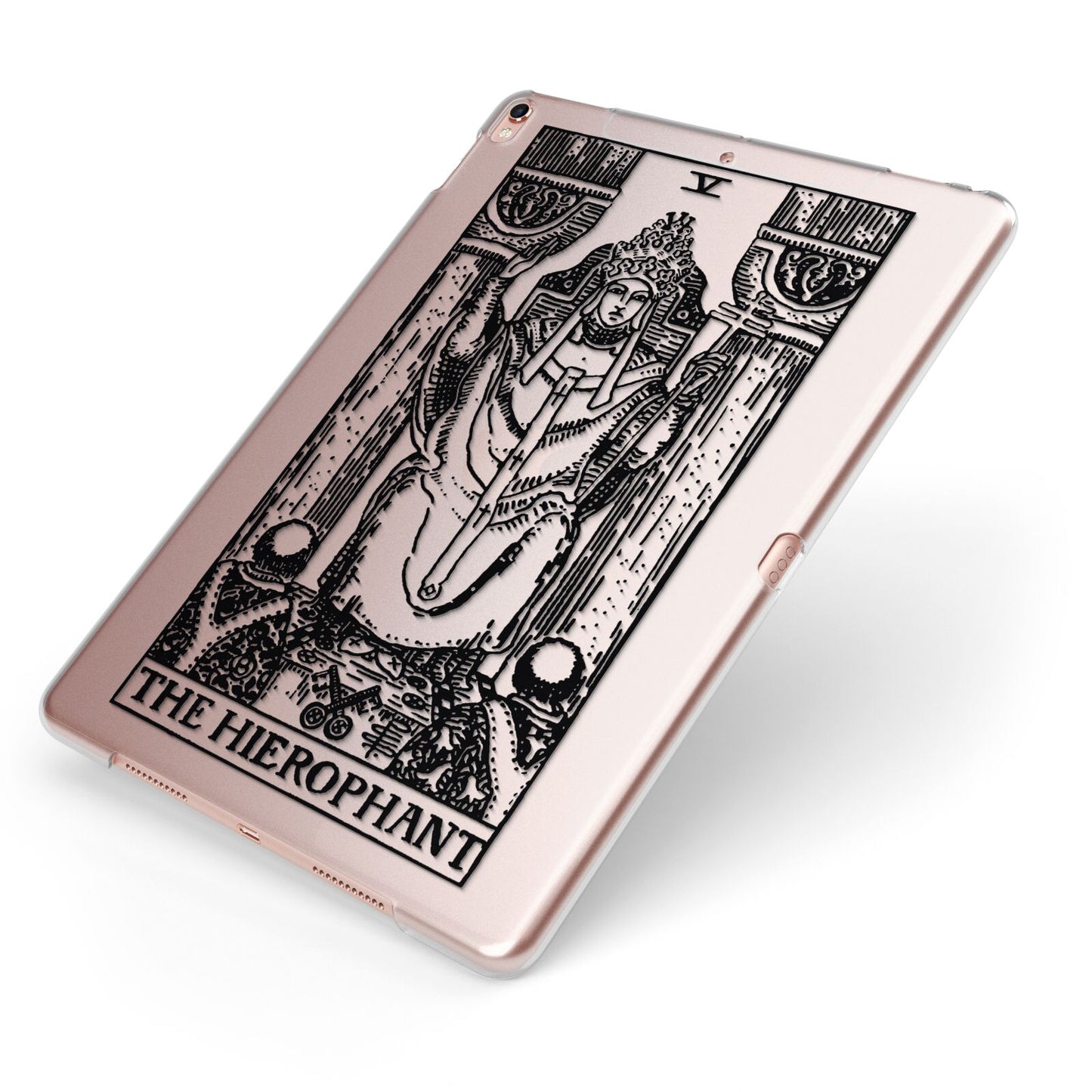 The Hierophant Monochrome Tarot Card Apple iPad Case on Rose Gold iPad Side View