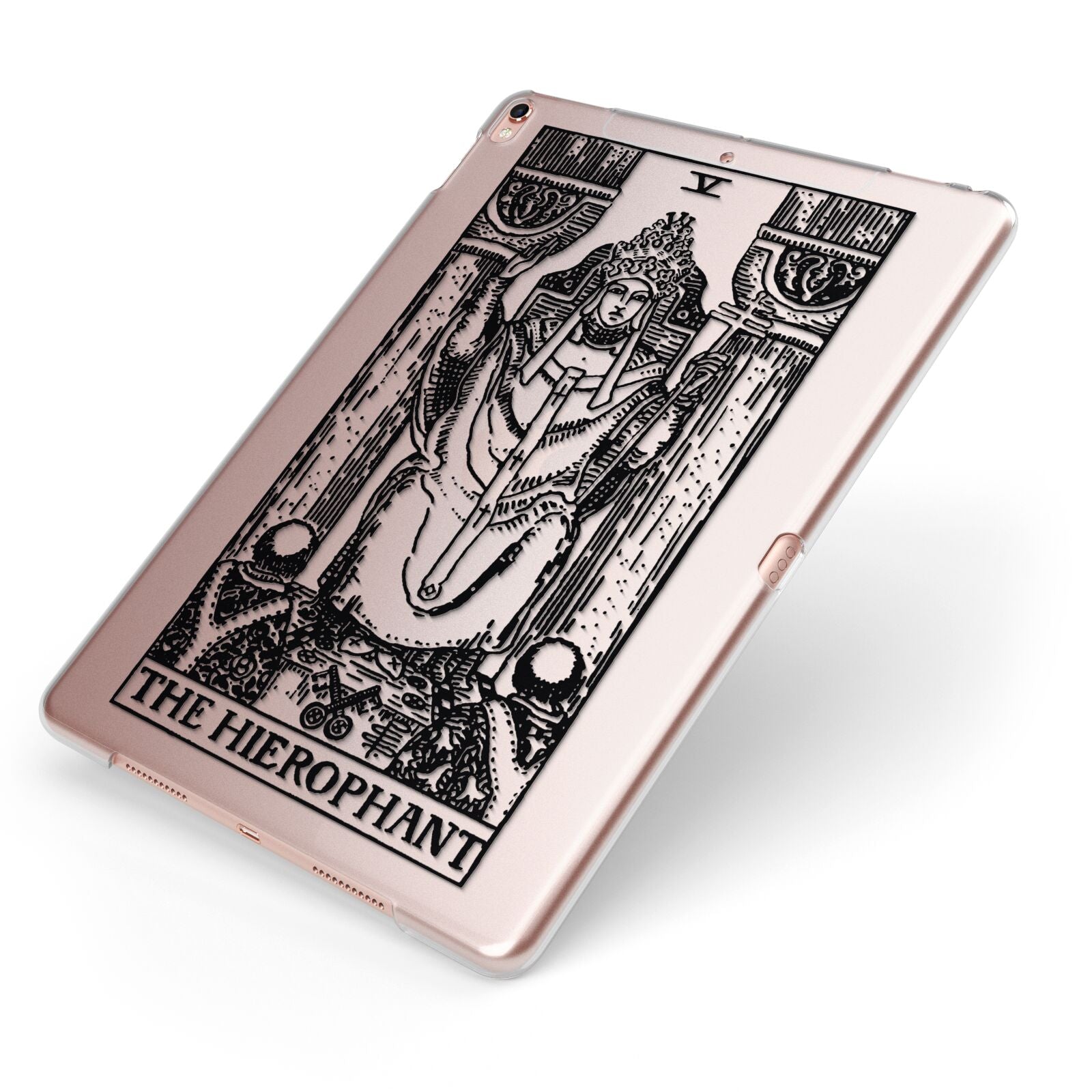 The Hierophant Monochrome Tarot Card Apple iPad Case on Rose Gold iPad Side View