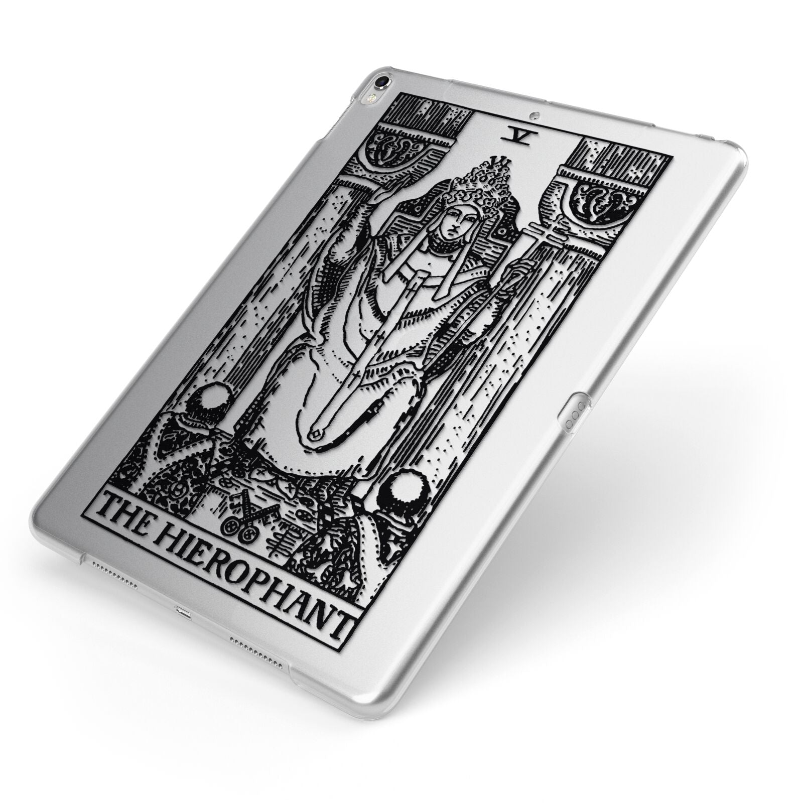 The Hierophant Monochrome Tarot Card Apple iPad Case on Silver iPad Side View