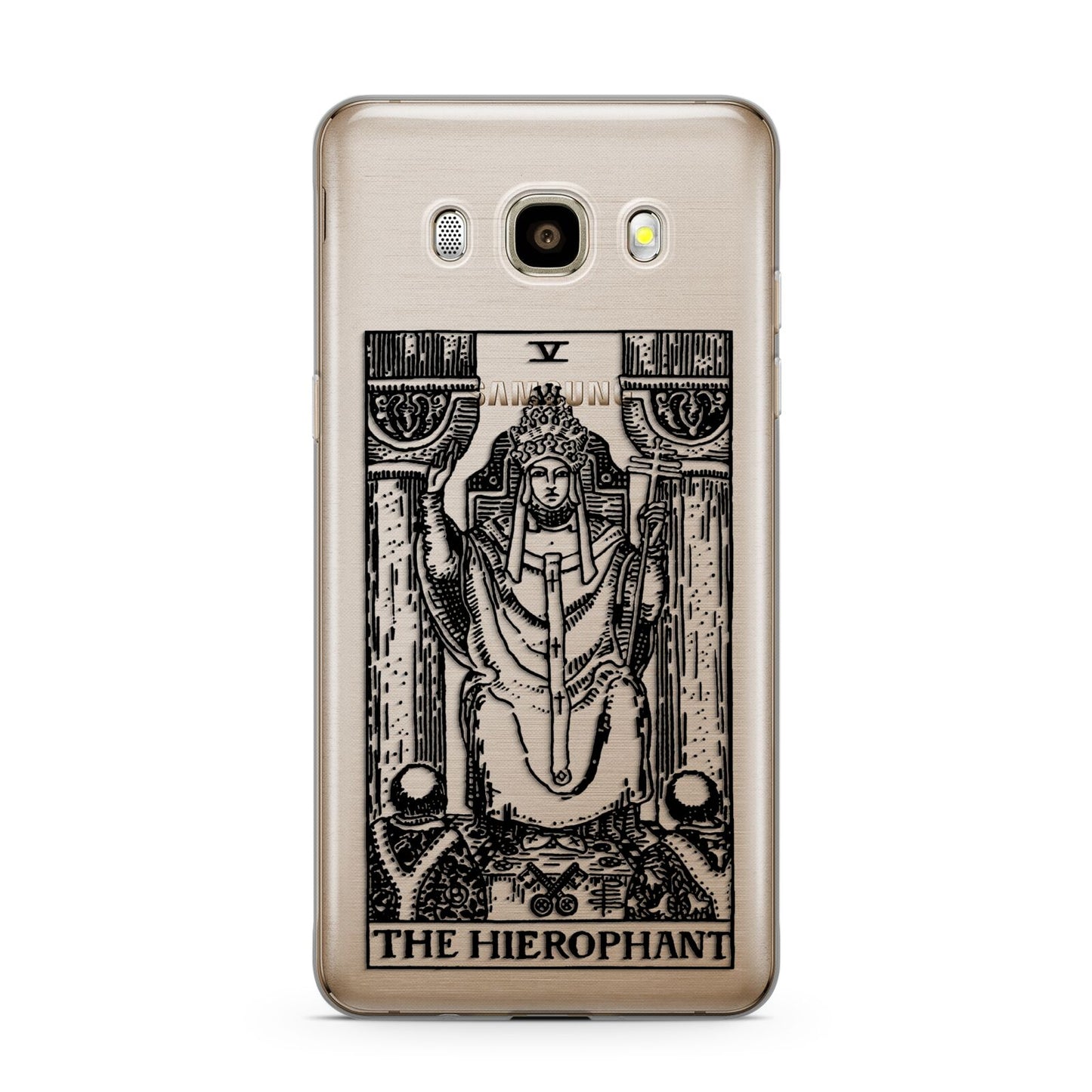 The Hierophant Monochrome Tarot Card Samsung Galaxy J7 2016 Case on gold phone