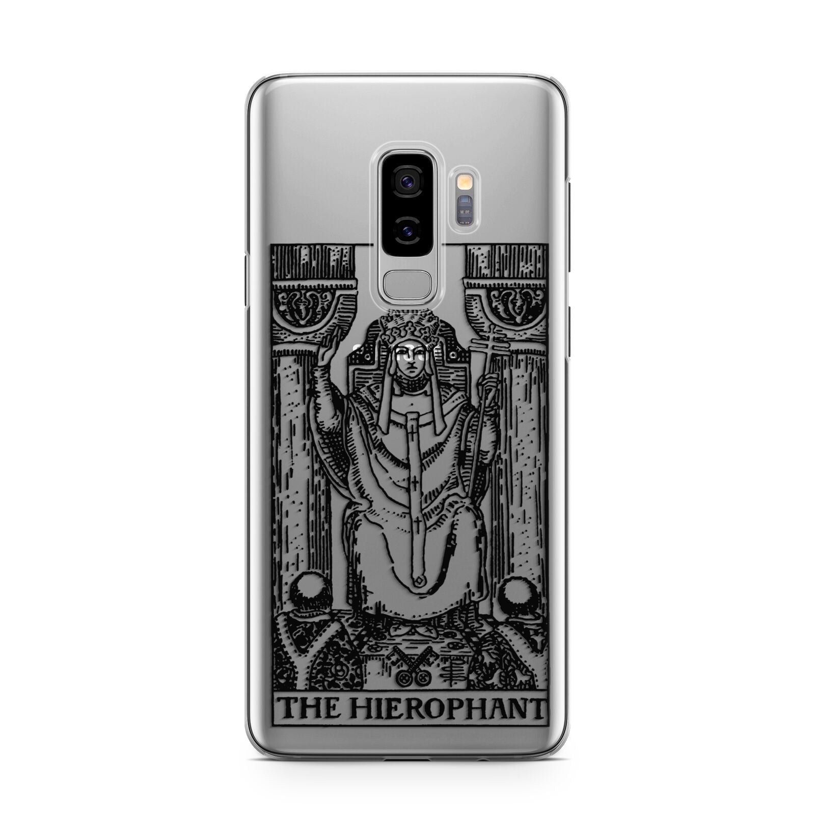 The Hierophant Monochrome Tarot Card Samsung Galaxy S9 Plus Case on Silver phone