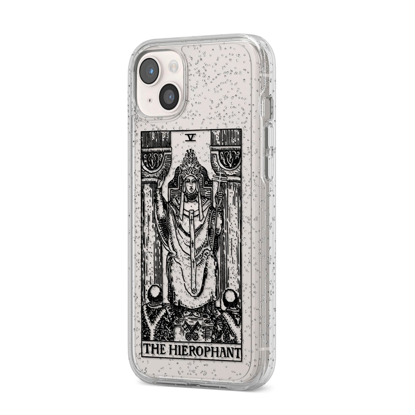 The Hierophant Monochrome Tarot Card iPhone 14 Plus Glitter Tough Case Starlight Angled Image