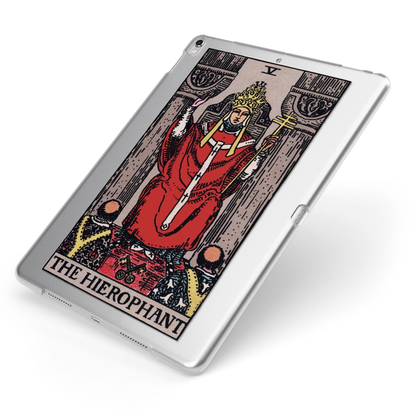 The Hierophant Tarot Card Apple iPad Case on Silver iPad Side View