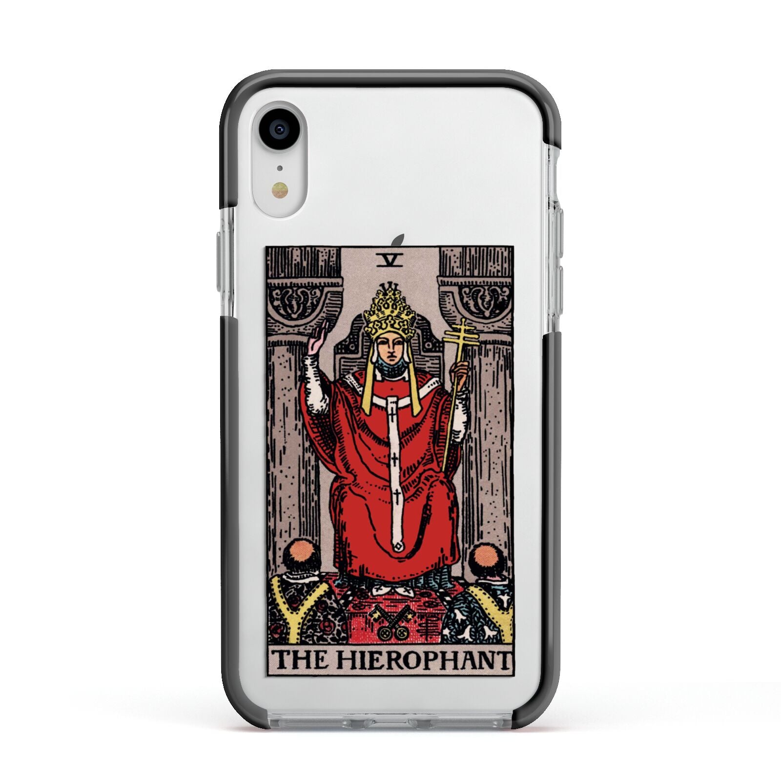 The Hierophant Tarot Card Apple iPhone XR Impact Case Black Edge on Silver Phone