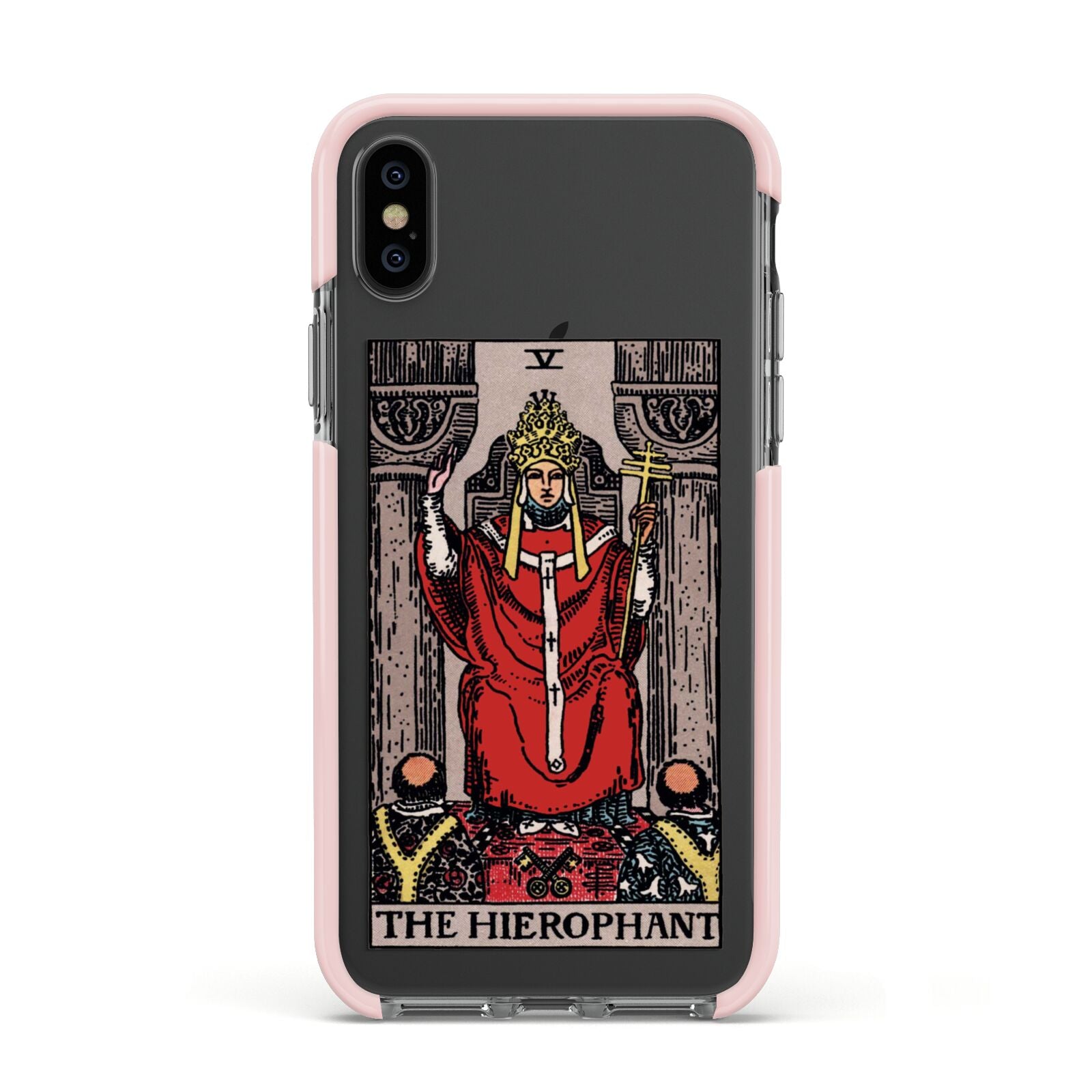 The Hierophant Tarot Card Apple iPhone Xs Impact Case Pink Edge on Black Phone