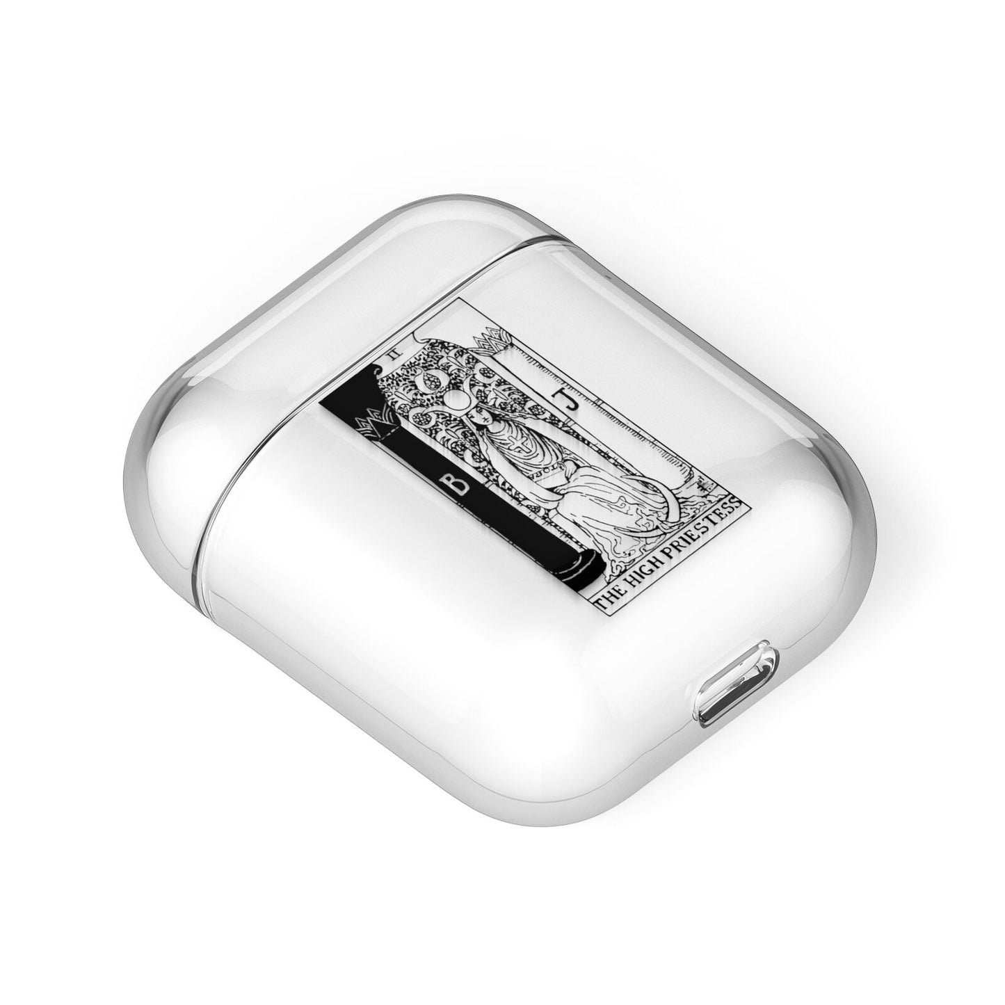 The High Priestess Monochrome Tarot Card AirPods Case Laid Flat