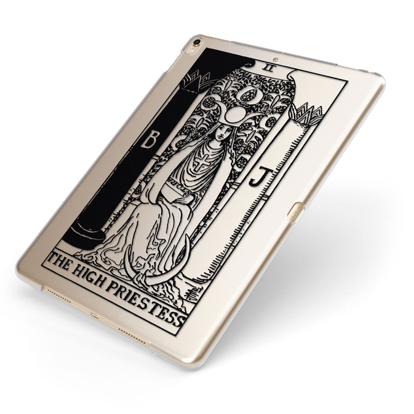 The High Priestess Monochrome Tarot Card Apple iPad Case on Gold iPad Side View