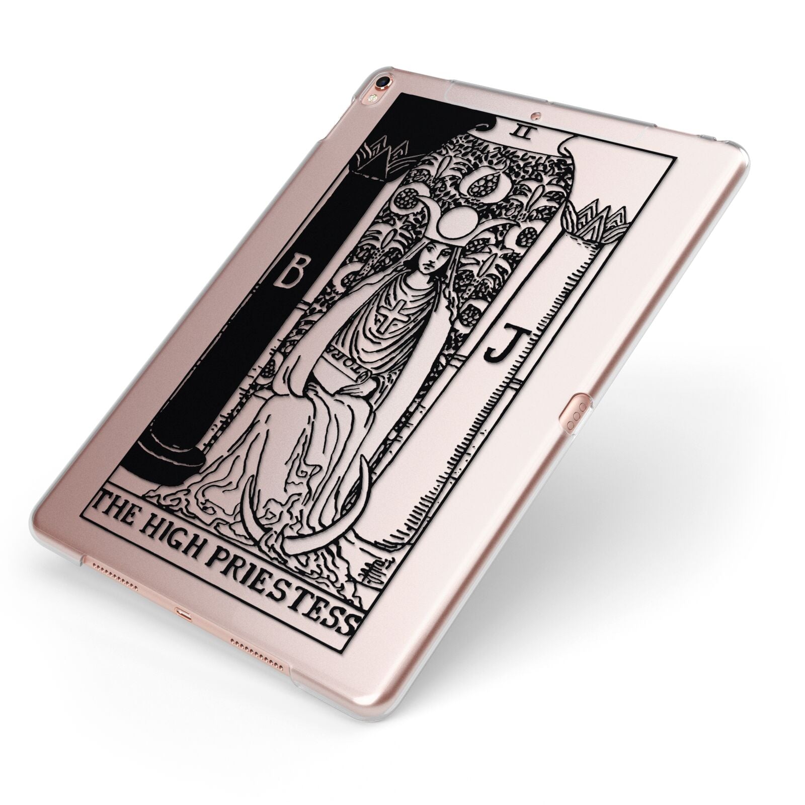 The High Priestess Monochrome Tarot Card Apple iPad Case on Rose Gold iPad Side View