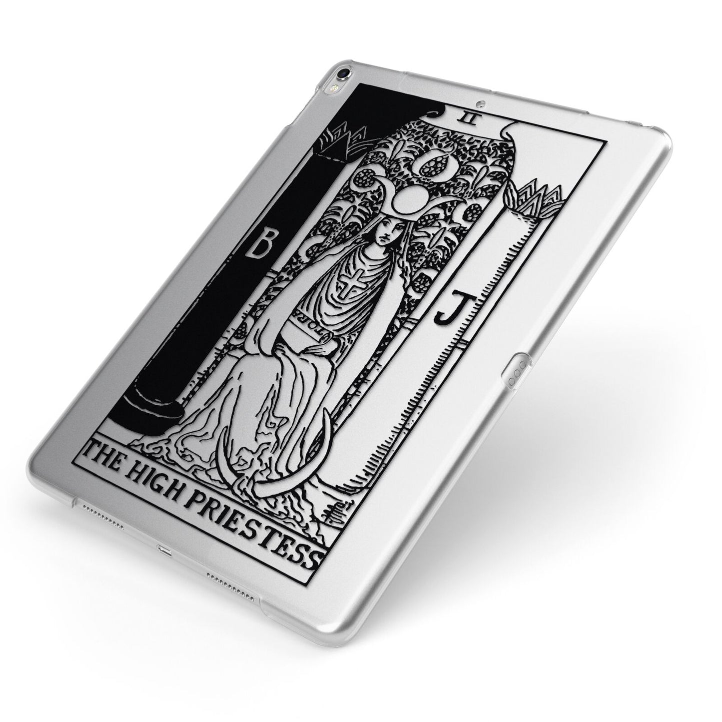 The High Priestess Monochrome Tarot Card Apple iPad Case on Silver iPad Side View