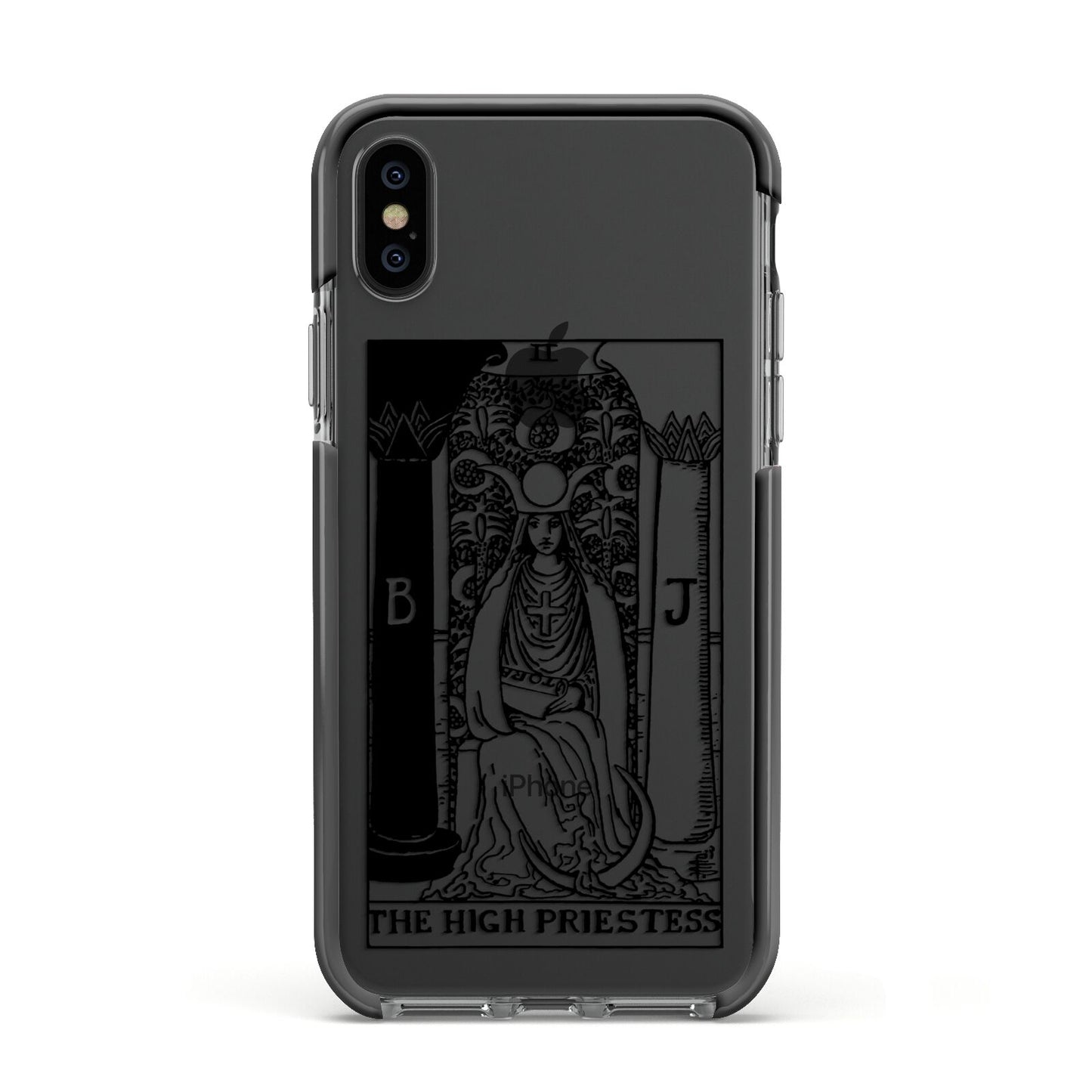 The High Priestess Monochrome Tarot Card Apple iPhone Xs Impact Case Black Edge on Black Phone