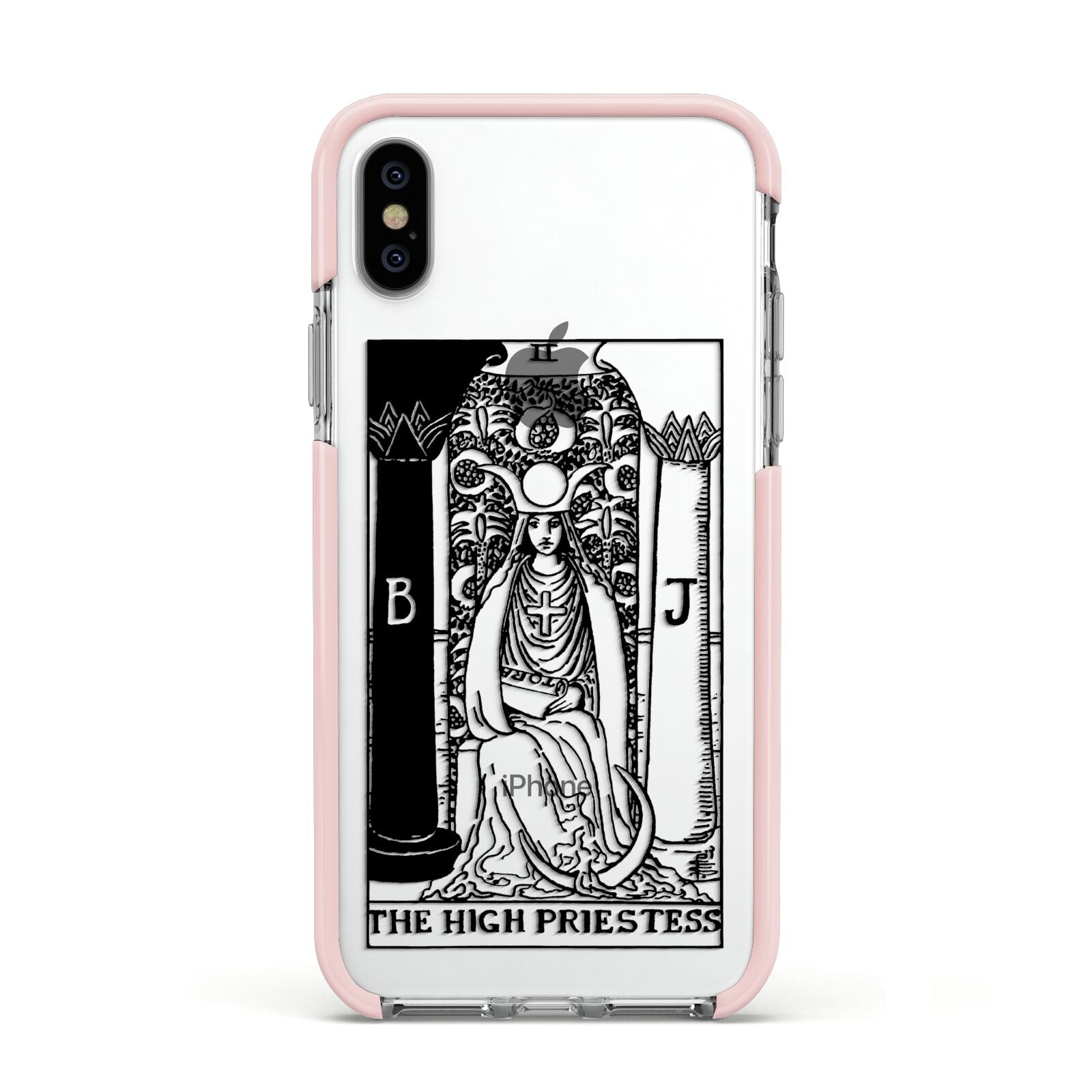 The High Priestess Monochrome Tarot Card Apple iPhone Xs Impact Case Pink Edge on Silver Phone