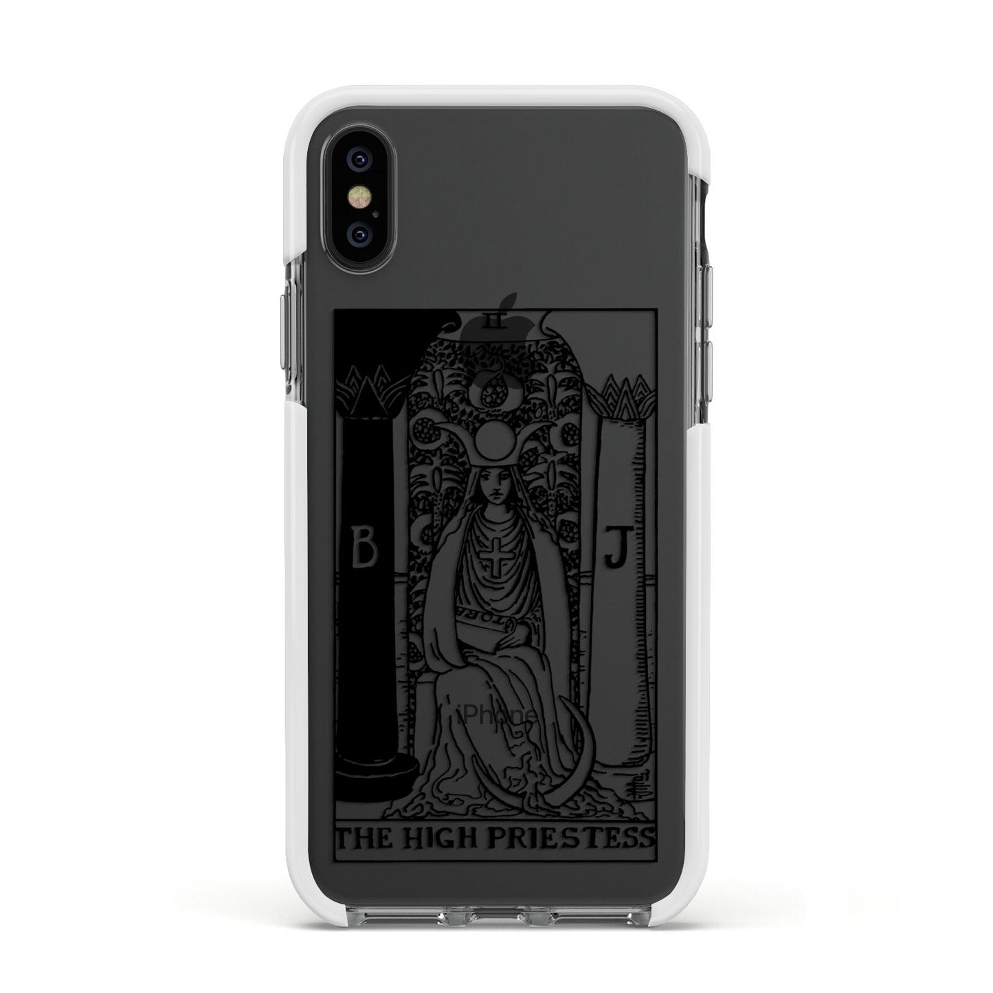 The High Priestess Monochrome Tarot Card Apple iPhone Xs Impact Case White Edge on Black Phone