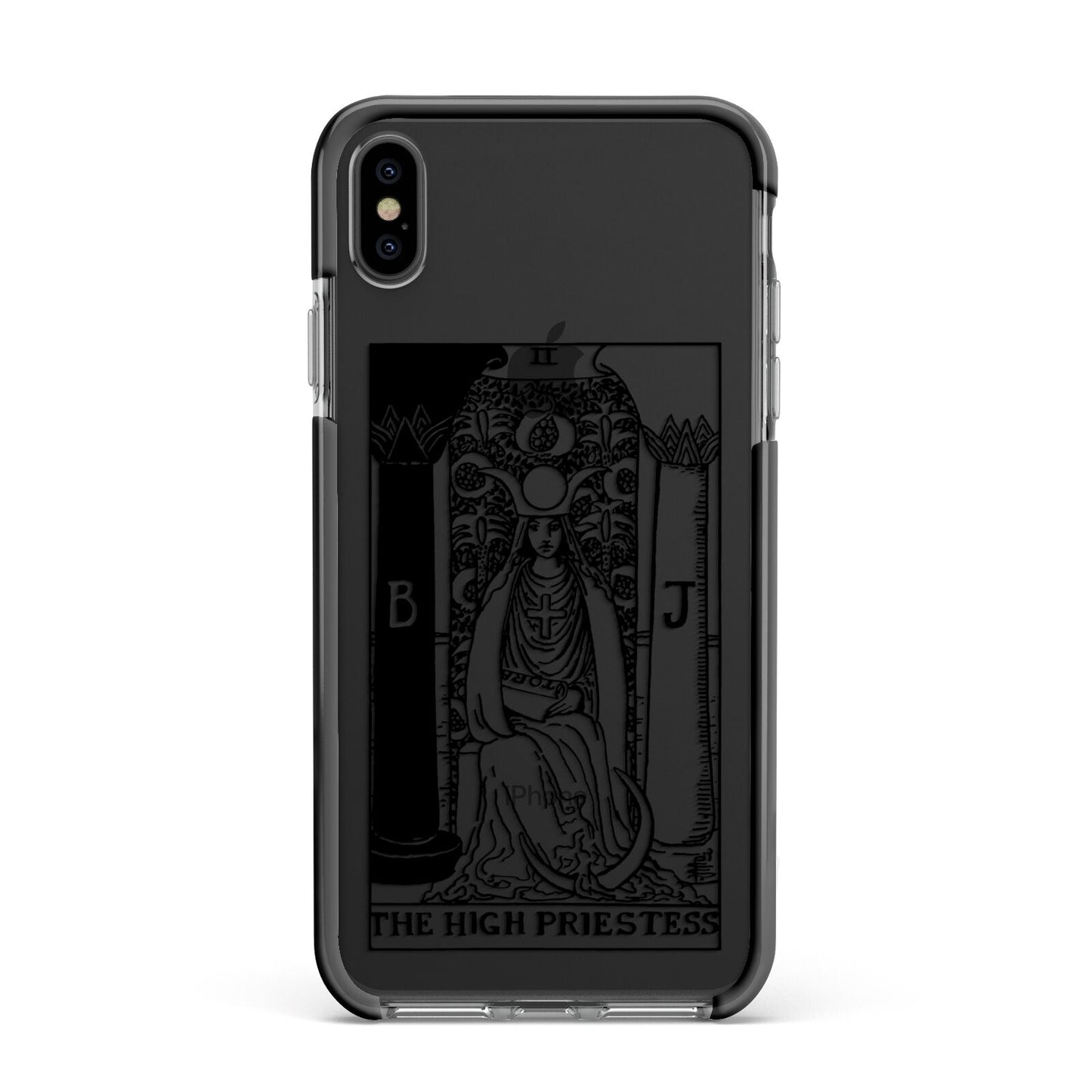 The High Priestess Monochrome Tarot Card Apple iPhone Xs Max Impact Case Black Edge on Black Phone