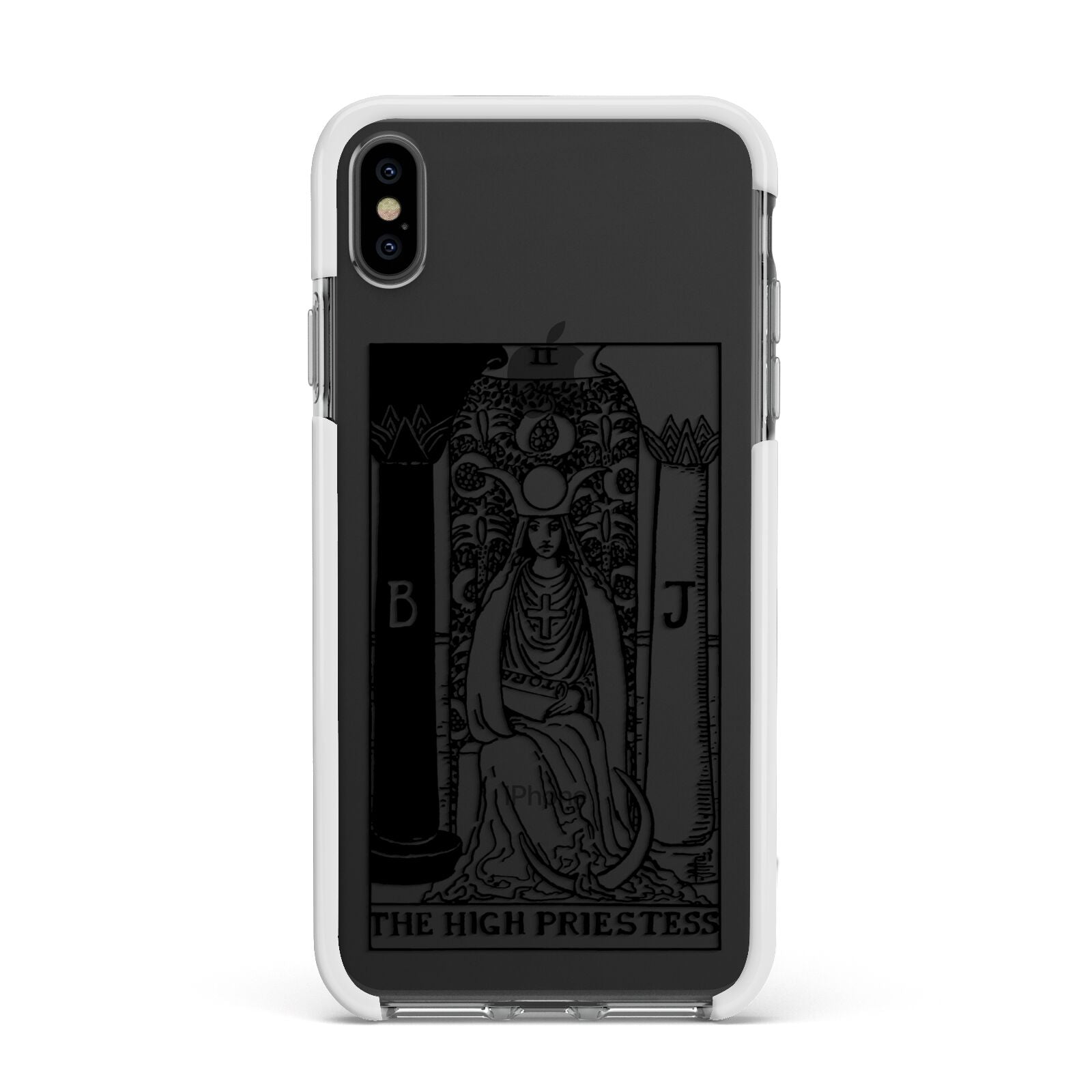 The High Priestess Monochrome Tarot Card Apple iPhone Xs Max Impact Case White Edge on Black Phone